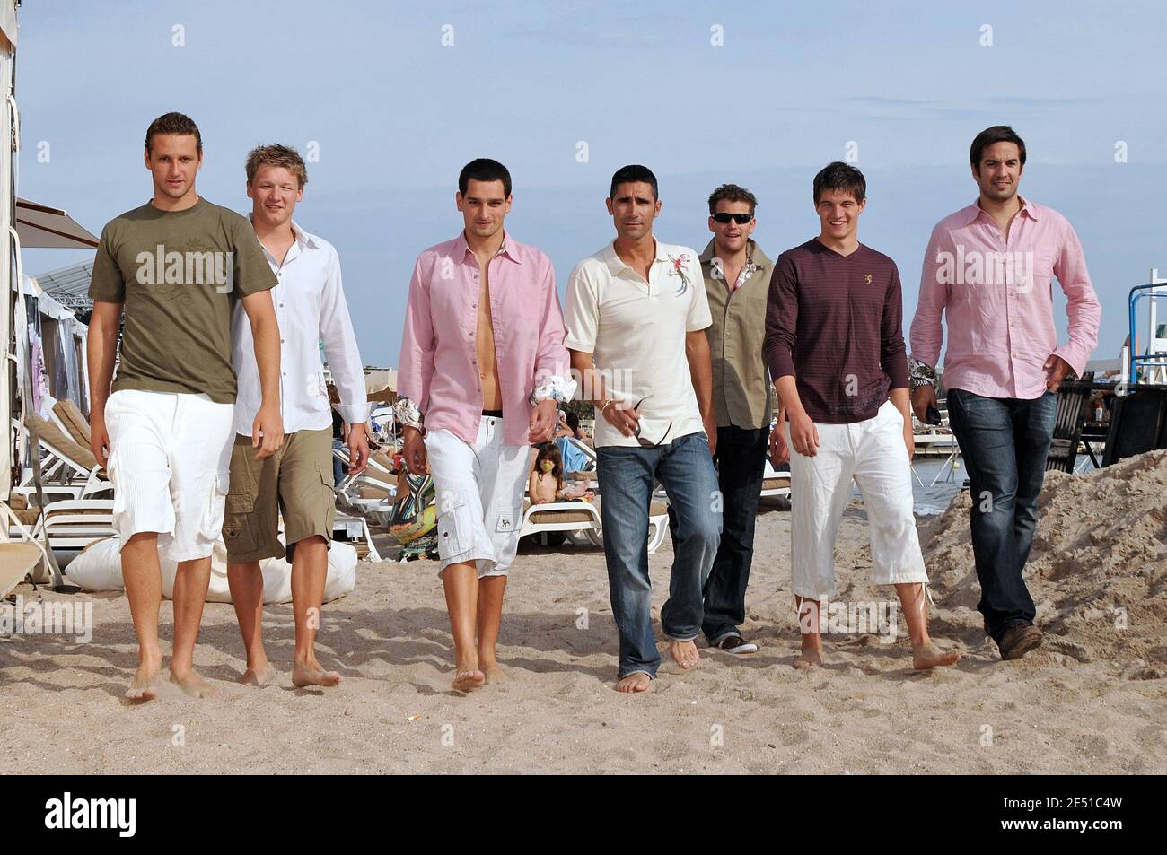 French Coach and former swimmer Franck Esposito presents his new outfits collection on the beach Miramar on 'La Croisette' in Cannes, France on May 12, 2008. Photo by Capbern/Cameleon/ABACAPRESS.COM Stock Photo