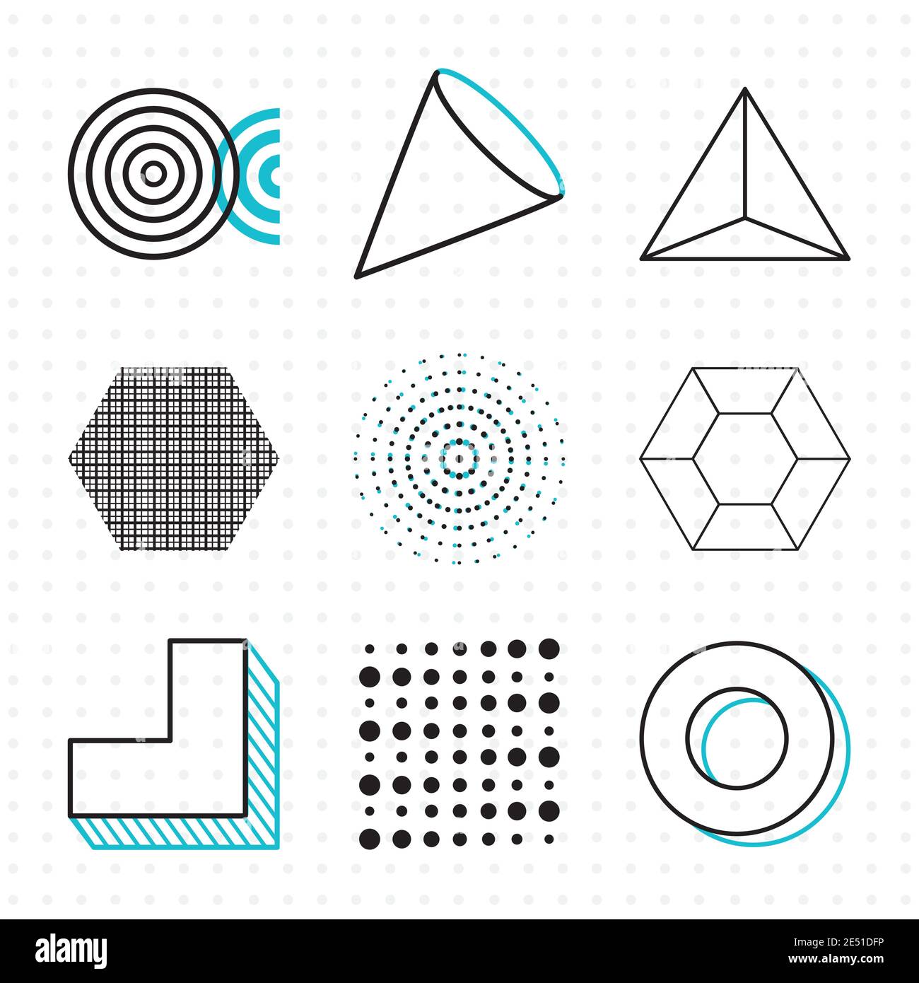 geometric and abstract shapes icon set over white background, colorful ...