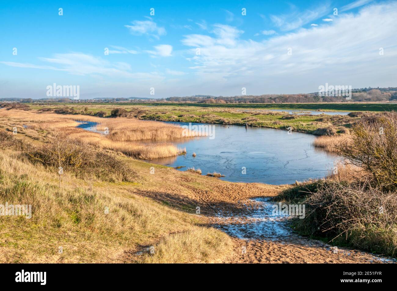 Coastal Park and part frozen Heacham Harbour behind the east