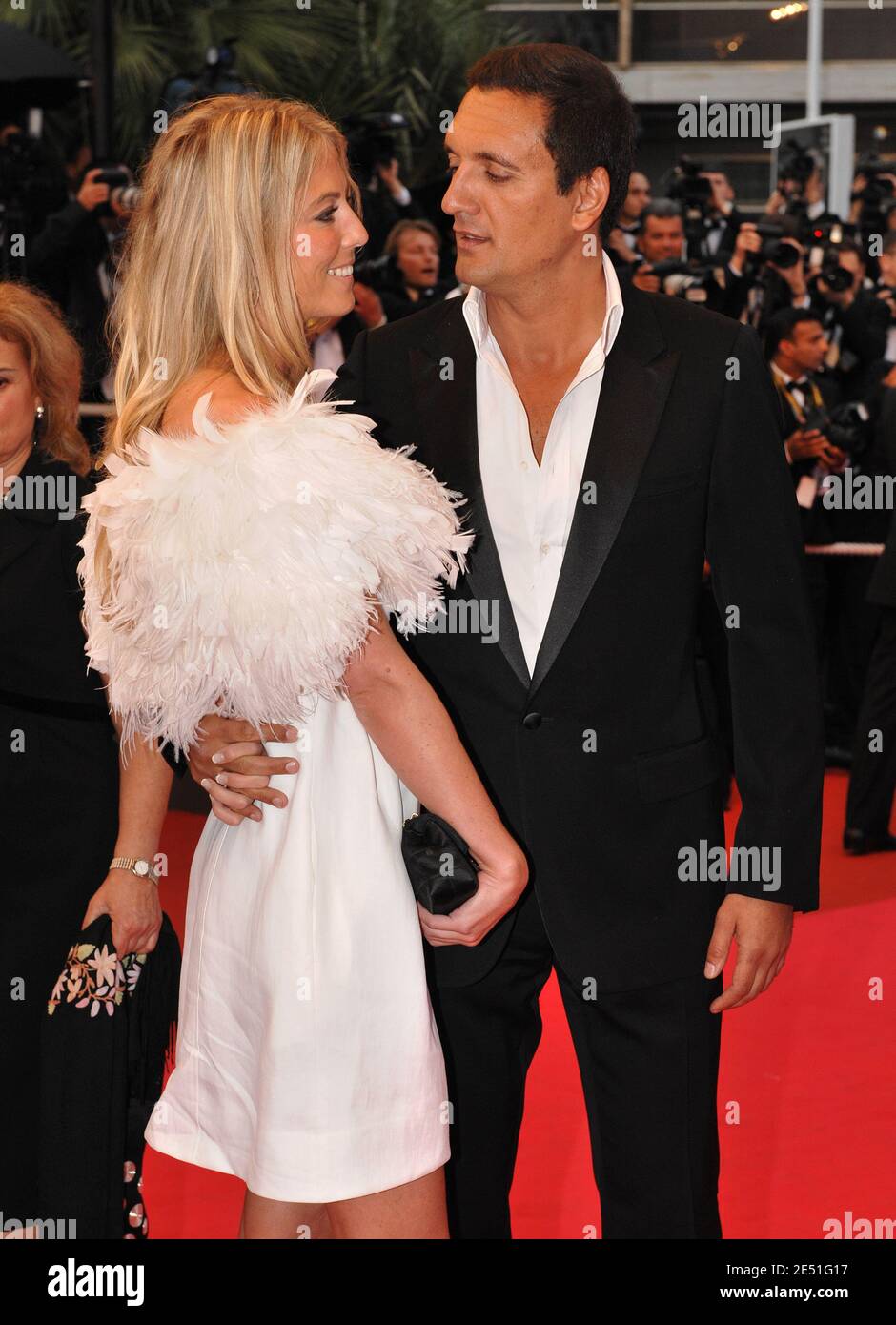 Dany Brillant and his girlfriend Nathalie Moury arriving at the Palais des  Festivals in Cannes, South of France, May 17, 2008, for the screening of  Woody Allen's Vicky Cristina Barcelona presented out