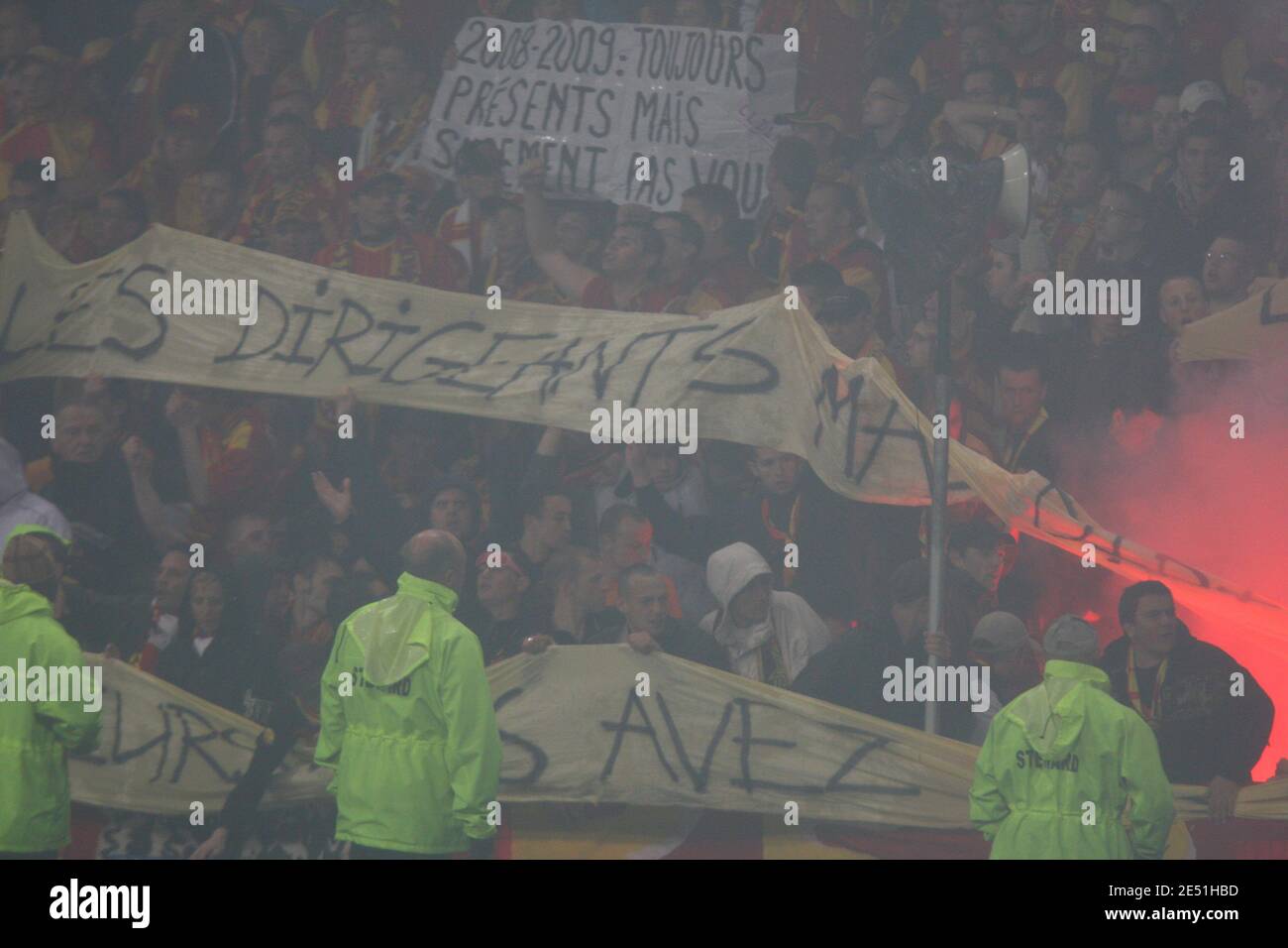 Frustrated supporters of Lens soccer team was downgraded in French League Two after the French First League soccer match, RC Lens vs Girondins Bordeaux at the Bollaert stadium in Lens, northern France on May 17, 2008. Photo by Laurent Baheux/Cameleon/ABACAPRESS.COM Stock Photo