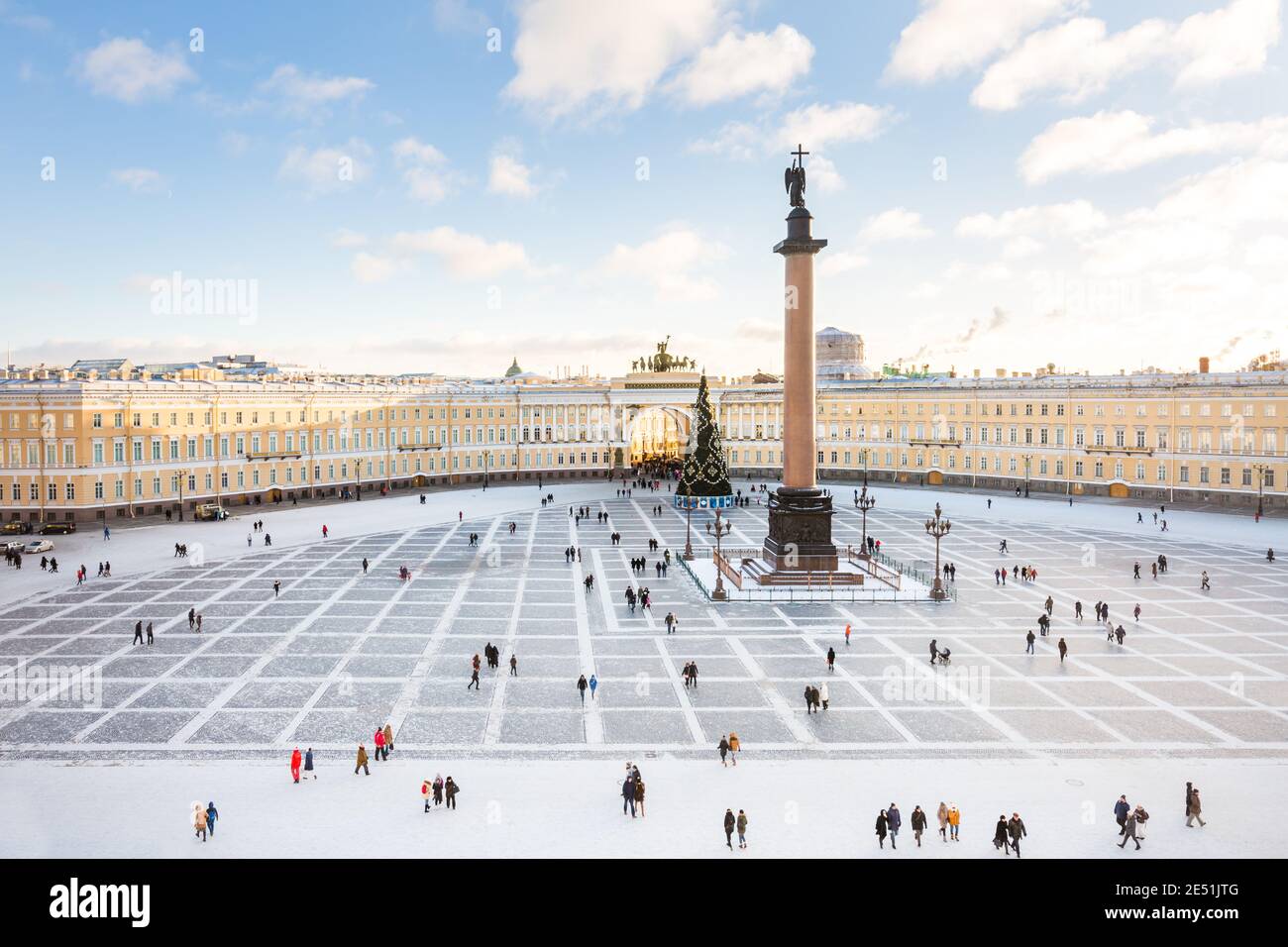 Wide angle view from above of Palace Square in a sunny winter day Stock Photo