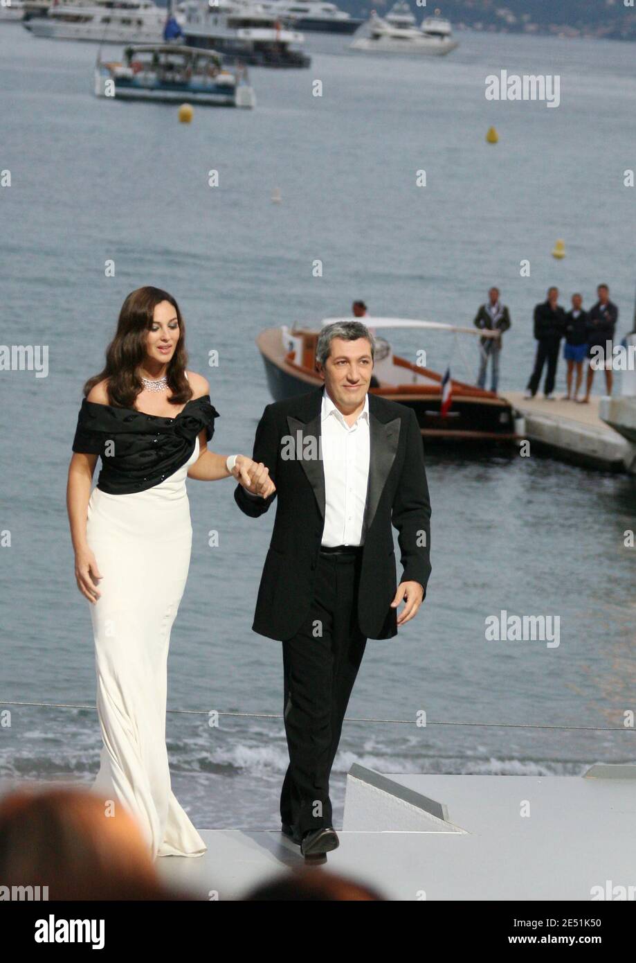 Actress Monica Bellucci and Alain Chabat during the broadcasting