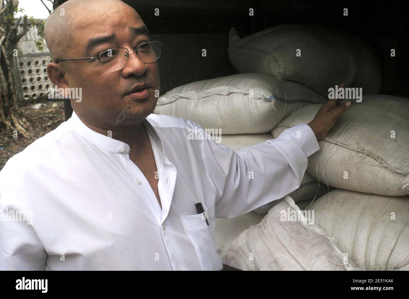 Actor and Military junta opponent Zarganar organises loading of relief supplies to be shipped for Cyclone Nargis survivors to the capital's townships, in Yangon, Myanmar on May 19, 2008. Photo by Jules Motte/ABACAPRESS.COM Stock Photo