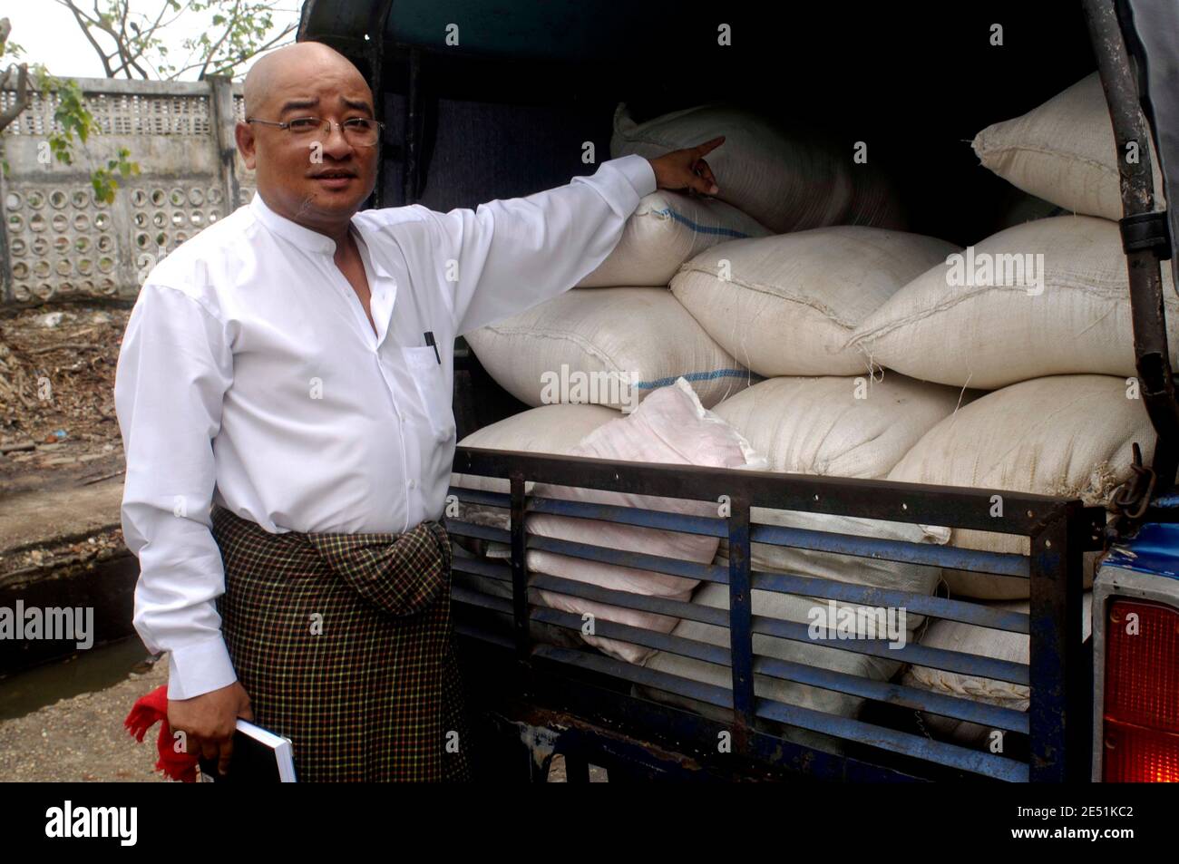 Actor and Military junta opponent Zarganar organises loading of relief supplies to be shipped for Cyclone Nargis survivors to the capital's townships, in Yangon, Myanmar on May 19, 2008. Photo by Jules Motte/ABACAPRESS.COM Stock Photo