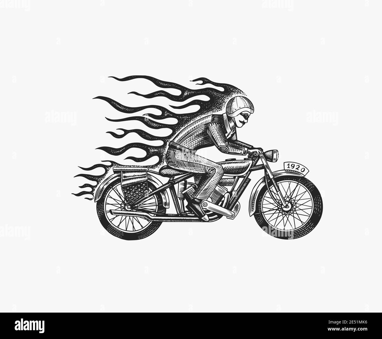 Motorcycle for biker club templates. Vintage custom emblem, label badge.  Fire racer for t shirt. Monochrome retro style. Classic sport motorbike.  Hand Stock Vector Image & Art - Alamy
