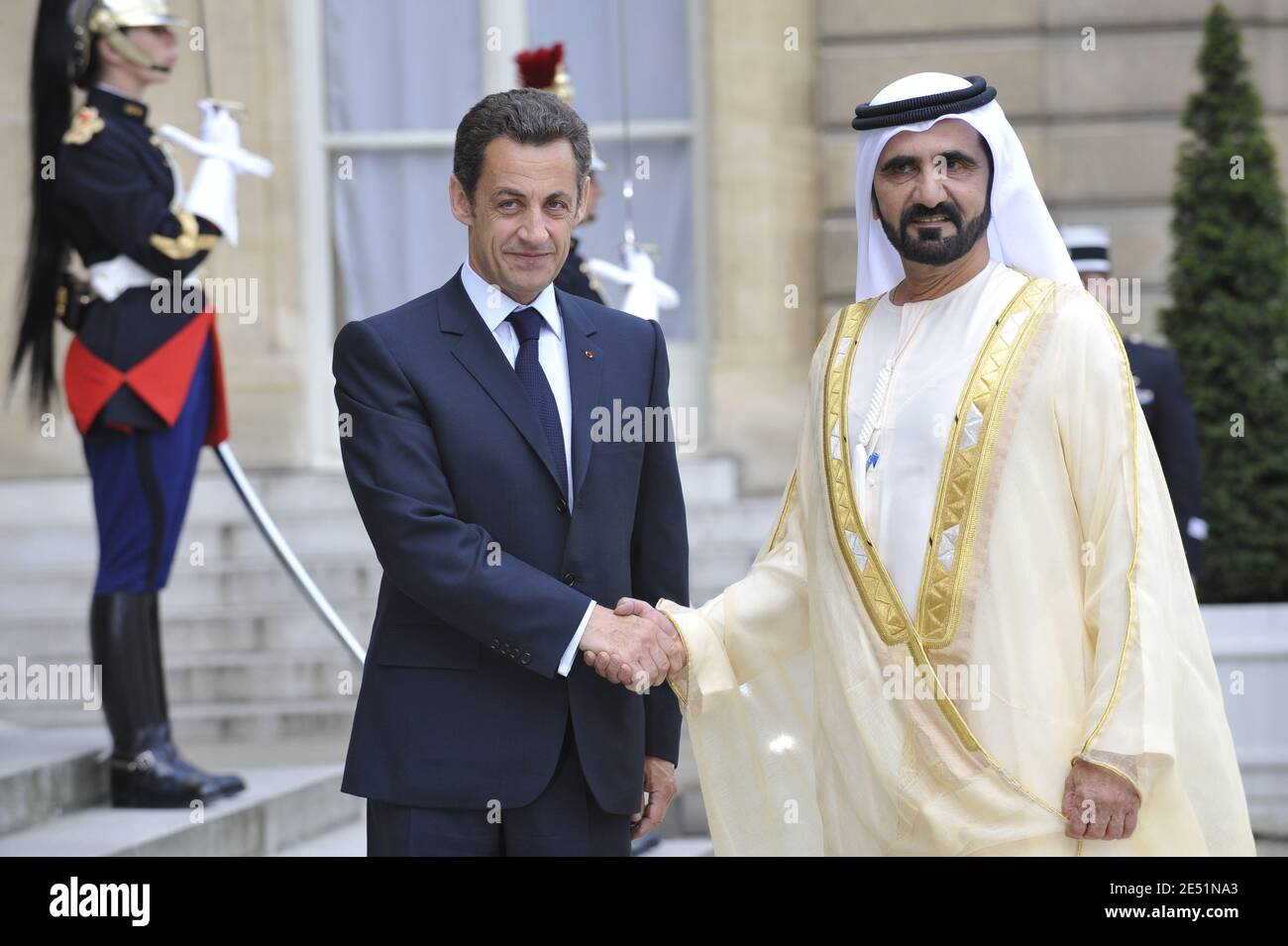 French president Nicolas Sarkozy receives United Arab Emirates Vice President, Prime Minister, Dubai's ruler Sheikh Mohammed Bin Rashed Al Maktoum at the Elysee Palace, in Paris, France, on May 21, 2008. Photo by Ammar Abd Rabbo/ABACAPRESS.COM Stock Photo