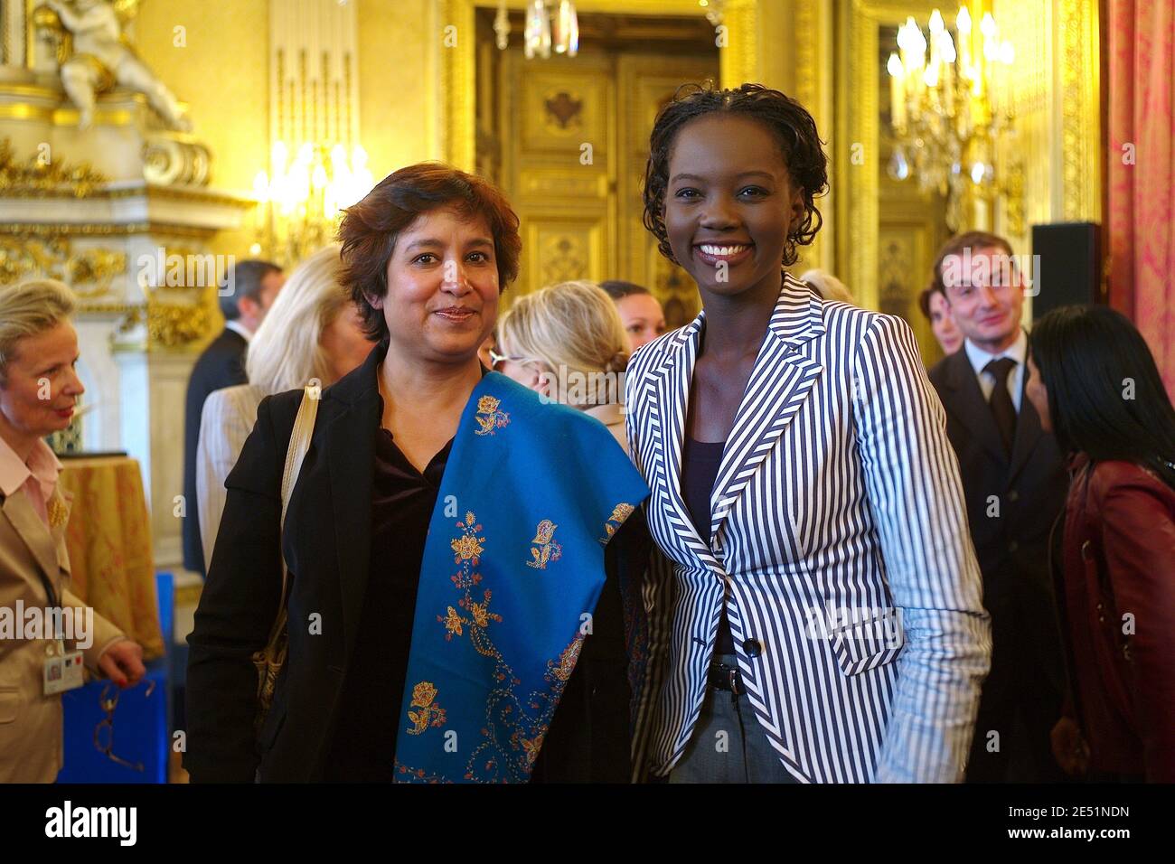 Exiled Bangladeshi author Taslima Nasreen receives the Simone de Beauvoir prize for women's freedom from French Human Rights Junior Minister Rama Yade at the Foreign Ministry in Paris, France on May 21, 2008. Photo by Mousse/ABACAPRESS.COM Stock Photo