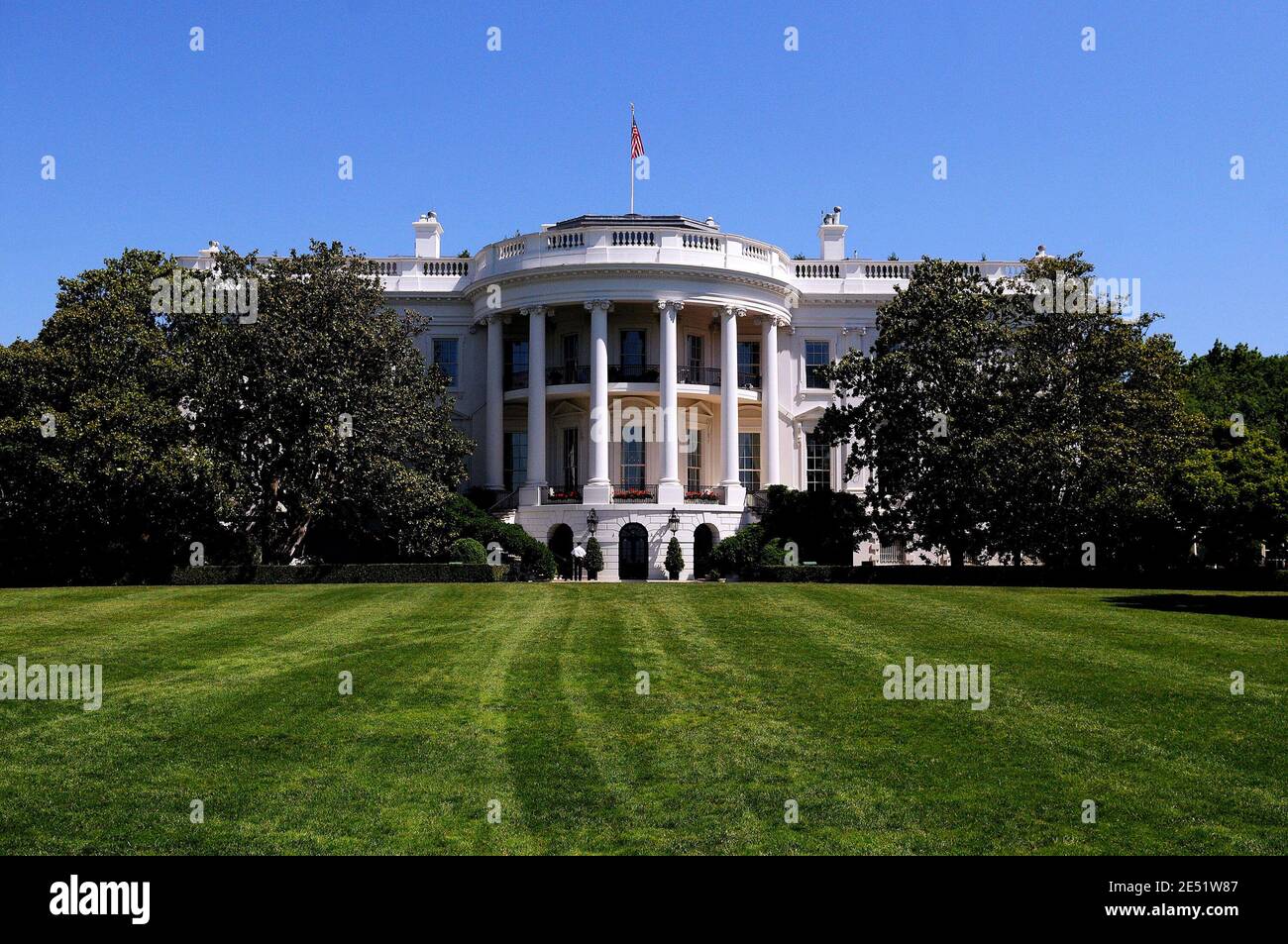 View of the White House from the South Lawn, six months before the Presidential elections in Washington, DC, USA, on May 26 2008. Photo by Olivier Douliery/ABACAPRESS.COM Stock Photo