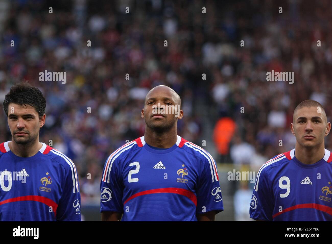 Jeremy Toulalan, Jean-Alain Boumsong, Karim Benzema during the International  Friendly Soccer Match, France vs Paraguay in Toulouse, France on May 31,  2008. The match ended in a resultat draw. Photo by  Alex/Cameleon/ABACAPRESS.COM