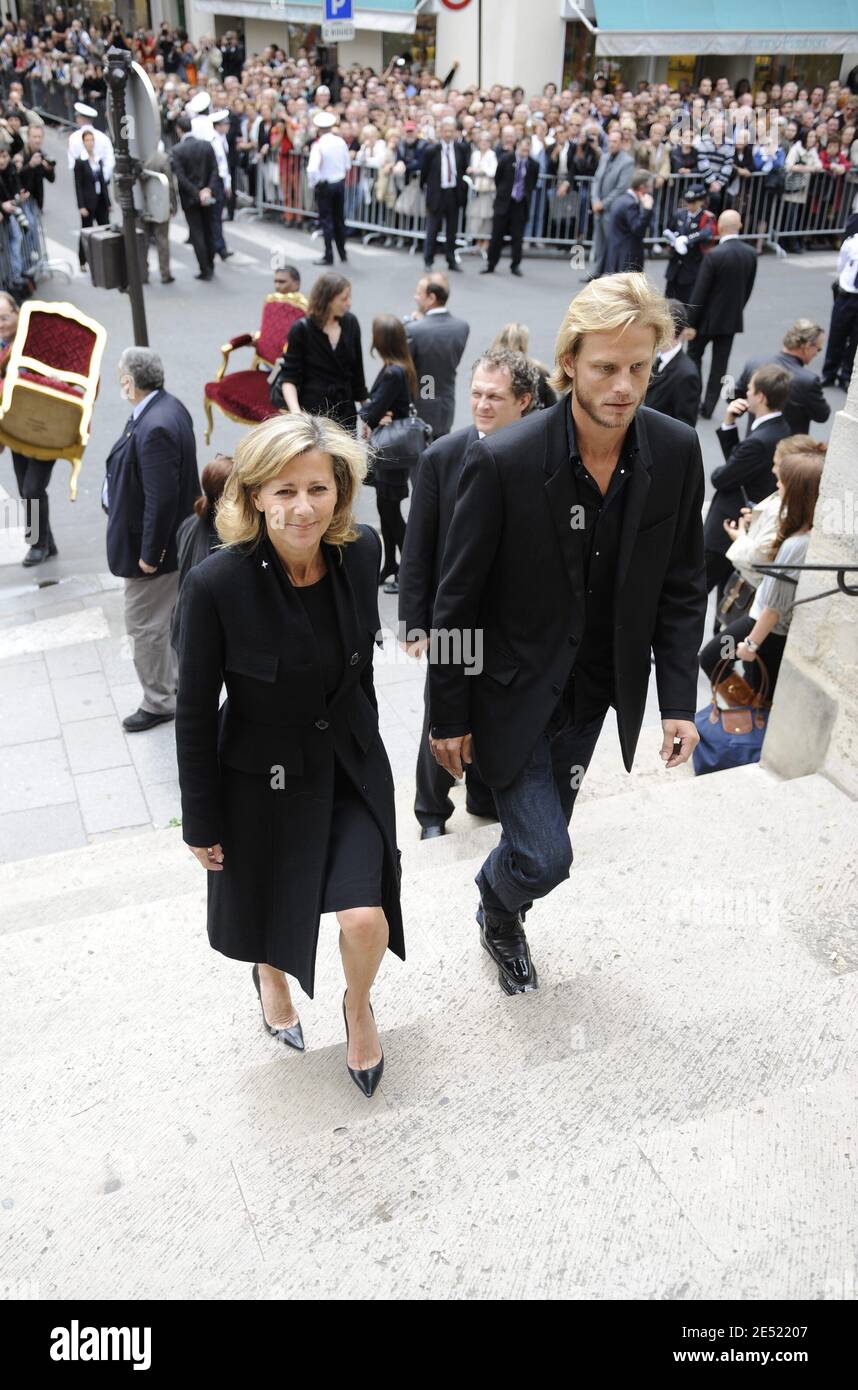 Claire Chazal and her boyfriend Arnaud Lemaire arriving at the Saint-Roch  church in Paris, France, Thursday, June 5, 2008, for the funeral of French  designer Yves Saint Laurent, who died aged 71,