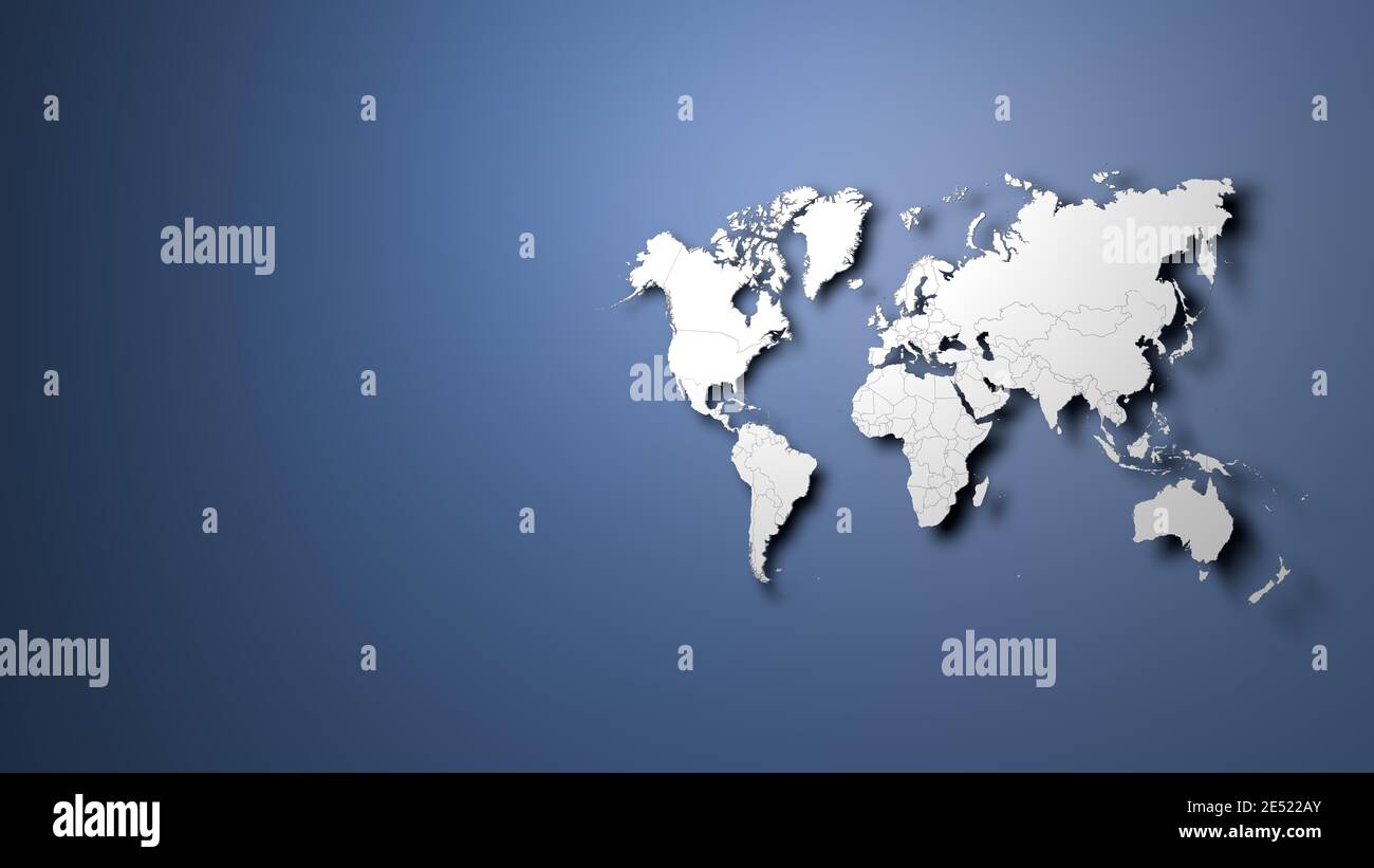 World map on blue background banner Stock Photo