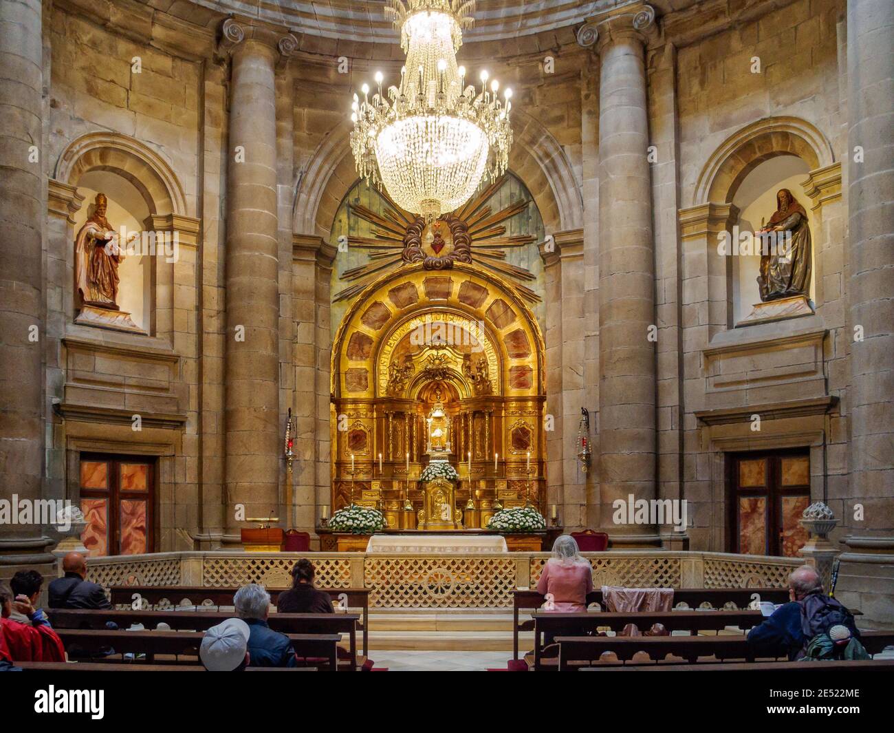 Chapel Of The Communion Has A Circular Floor Plan In The Greco Roman Style Ionic Columns And A Beautiful Chandelier Santiago De Compostela Spain Stock Photo Alamy