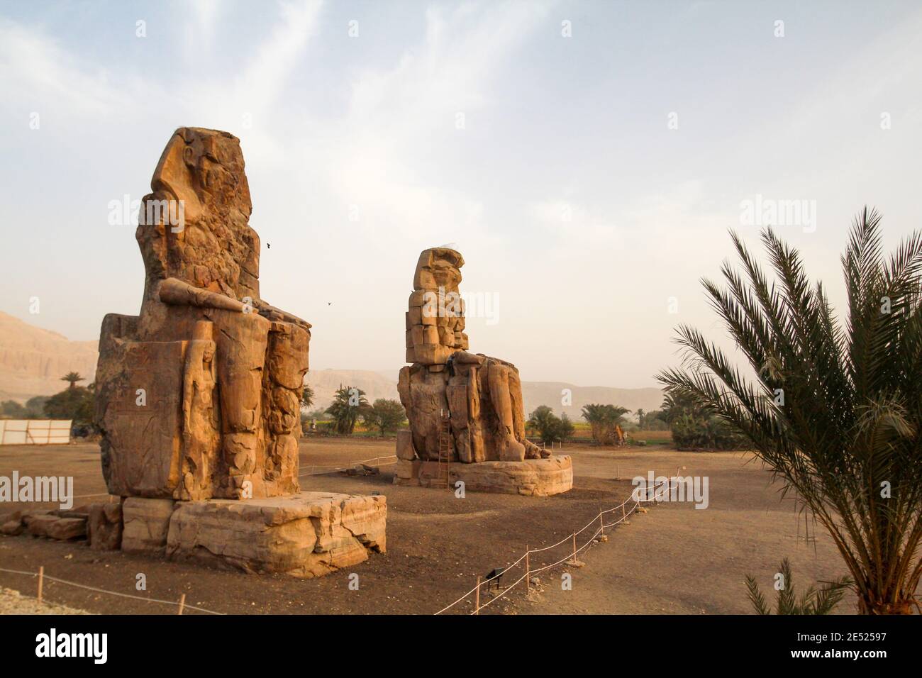 Famous colossi of Memnon, giant sitting statues, Luxor, Egypt Stock