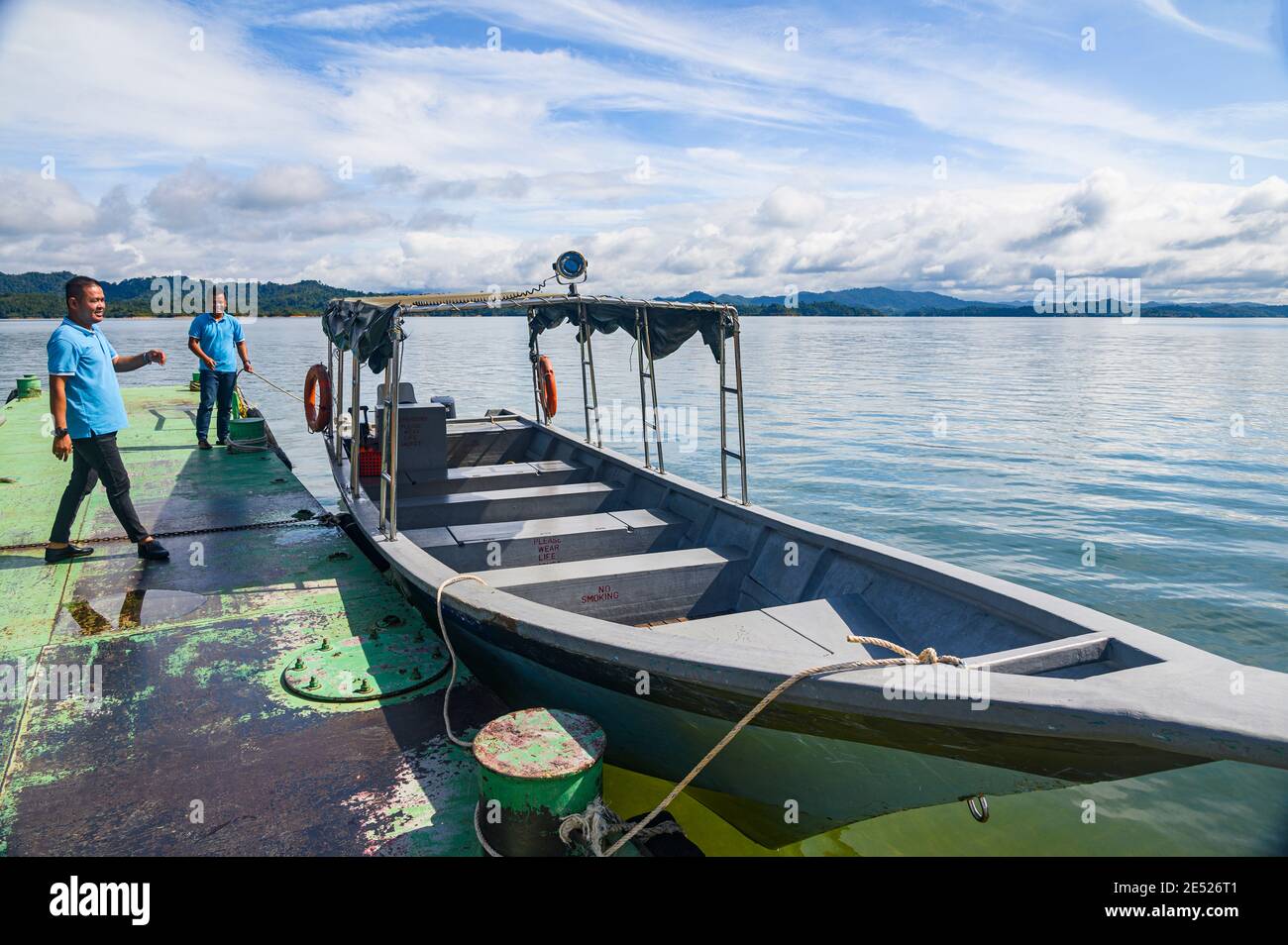 boat dock on the Batang Ai Lake Stock Photo