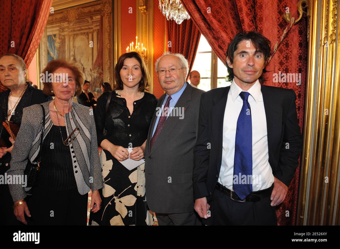 The Klarsfeld family : Beate and Serge and their son Arno and daughter Lida attend a ceremony at the Elysee Palace as French president Nicolas Sarkozy bestows 'Legion d'Honneur' on three personnalities Priest Alain de la Morandais, writer Malek Chebel, Priest Patrick Desbois in Paris, France on June 12, 2008. Photo by Ammar Abd Rabbo/ABACAPRESS.COM Stock Photo