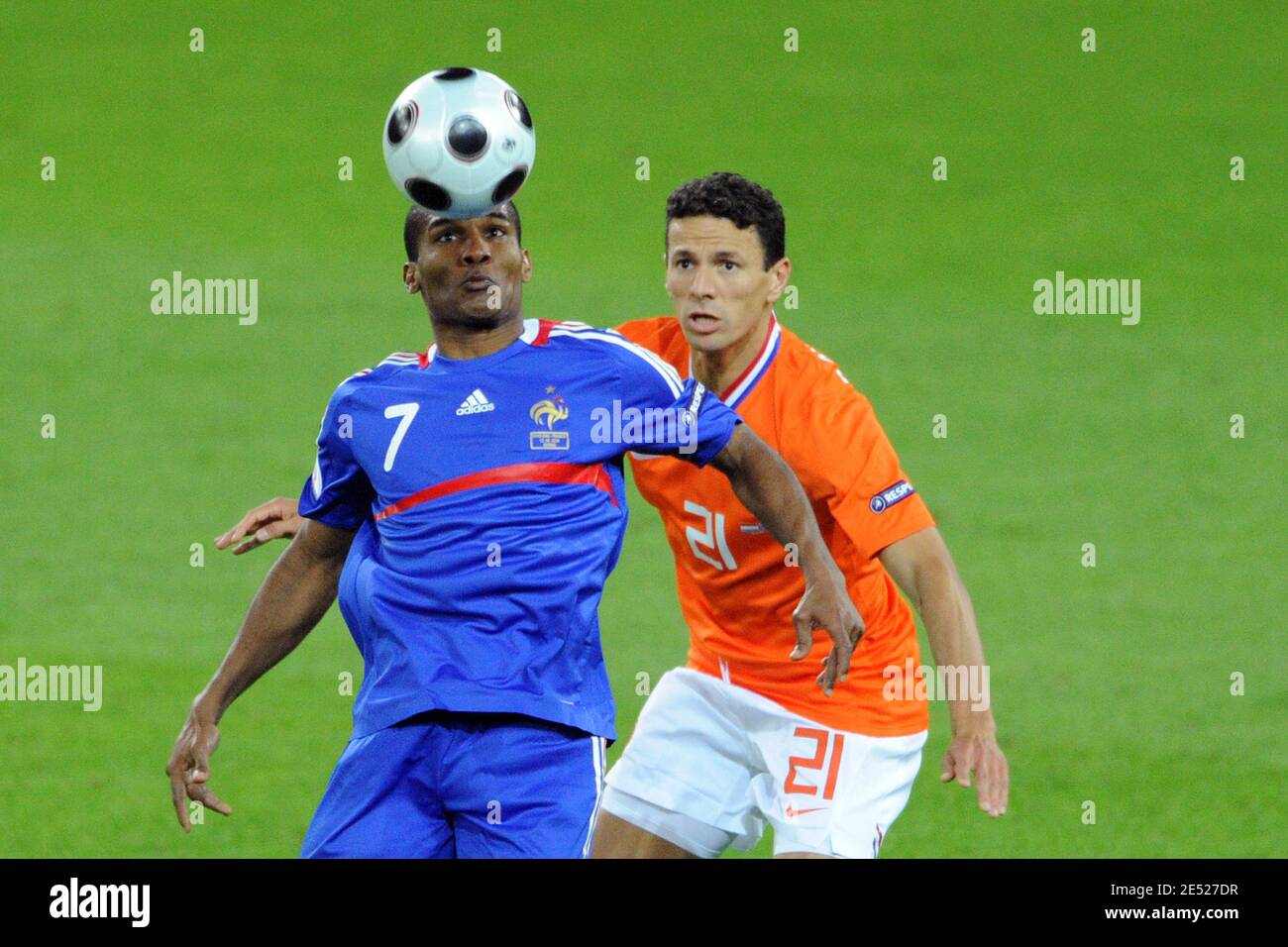 France's Florent Malouda and Netherlands' Khalid Boulahrouz battle for the  ball during the Euro 2008 UEFA European Championships, Group C, France vs  Netherlands at Stade de Suisse Wankdorf in Berne, Switzerlands on