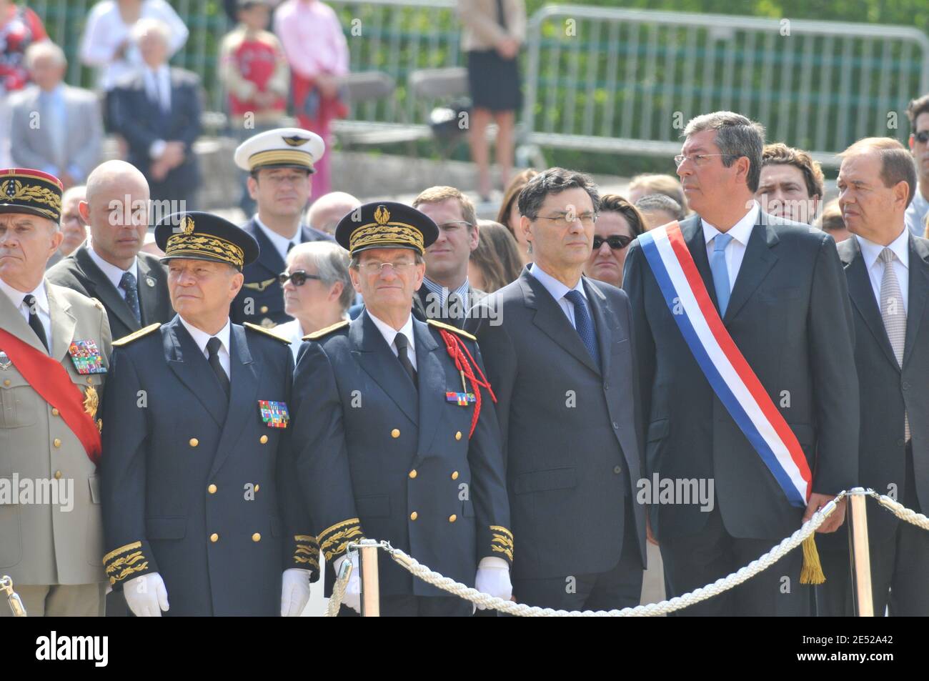 Pierre Mutz, Michel Gaudin, Patrick Devedjian, Patrick Balkany and Patrick Ollier during the ceremony marking the 68th anniversary of 'The Appeal of June 18' at the Mont-Valerien in Suresnes, near Paris, France on June 18, 2008. The commemorations took place where German authorities executed, 15 December 1941, more than 70 people at Mont-Valerien in response to a French attack on a German officer. Photo by Ammar Abd Rabbo/ABACAPRESS.COM Stock Photo