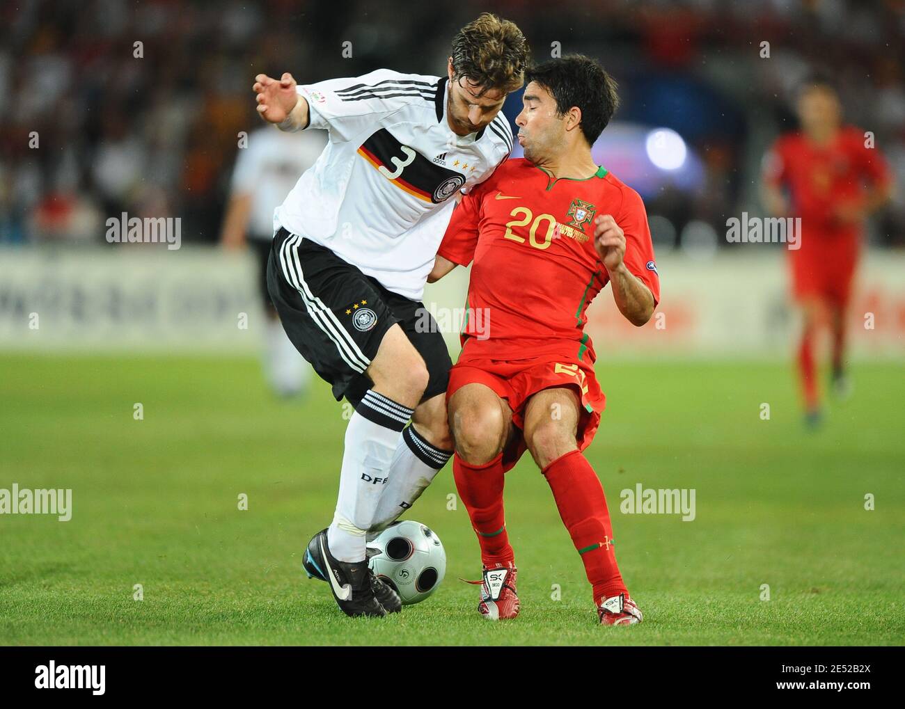 Portugal S Deco And Germany S Arne Friedrich Battle For The Ball During The Euro 2008 Uefa European Championship Quarter Final Match Portugal Vs Germany At The St Jakob Park Stadium In Basel Switzerland On