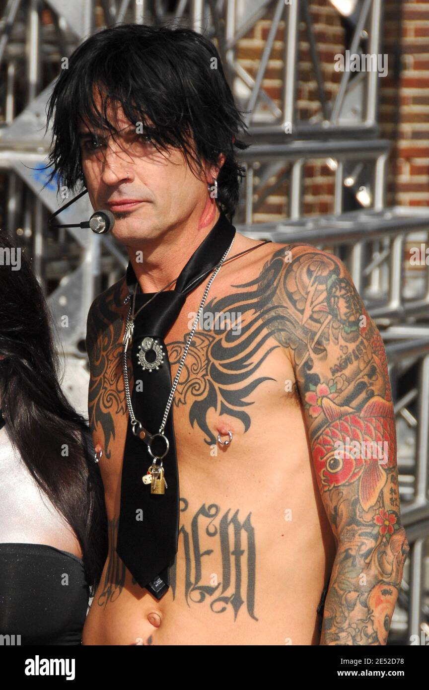 Musician Tommy Lee of Motley Crue arrive for a taping of 'The Late Show  With David Letterman' held at the Ed Sullivan Theater in New York City, USA  on June 24, 2008