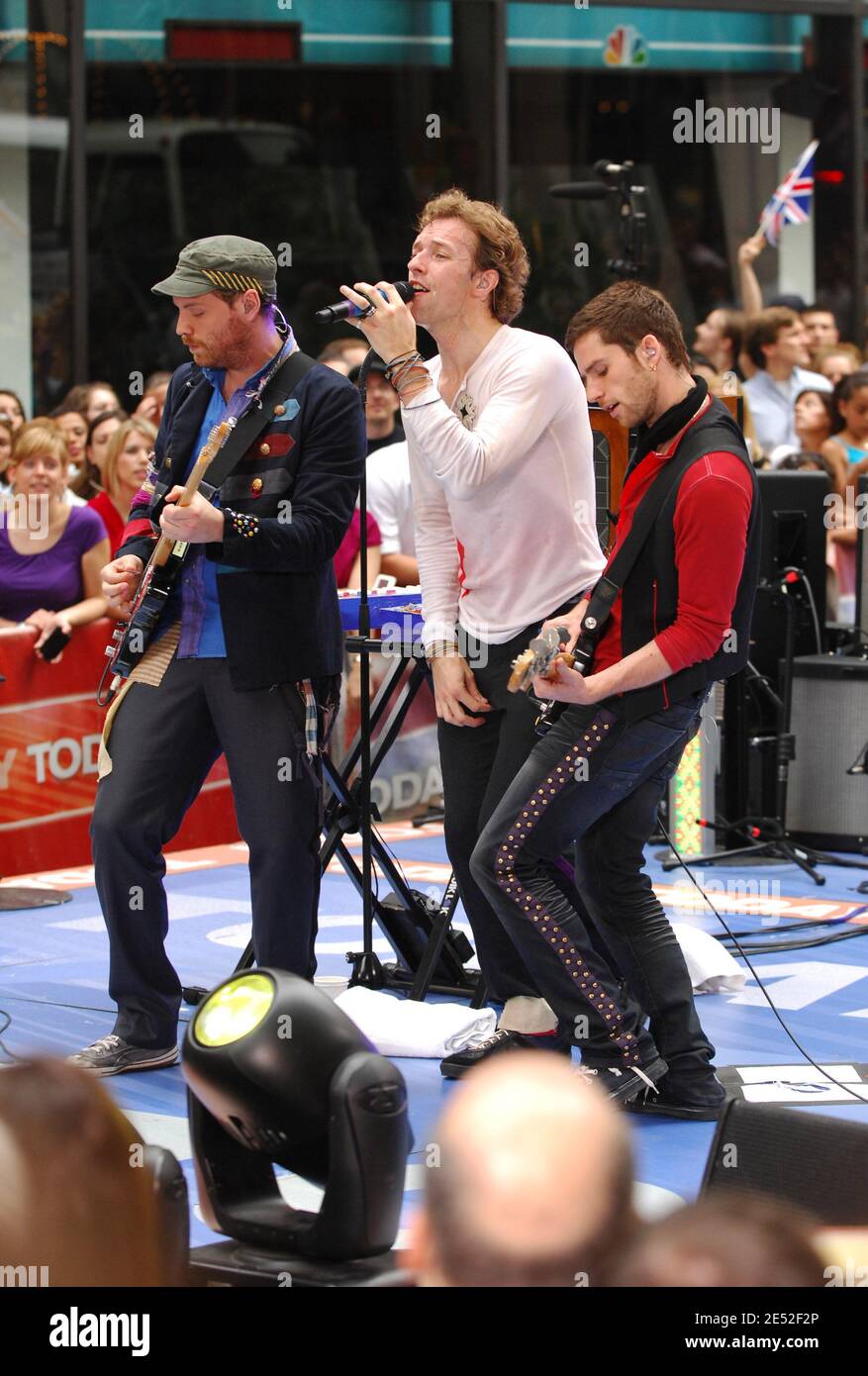 UK band Coldplay look in lively spirits as they stand outside BBC Radio  studios during a snowy afternoon. The group, Chris Martin, Jonny Buckland,  Guy Berryman and Will Champion, appeared on BBC