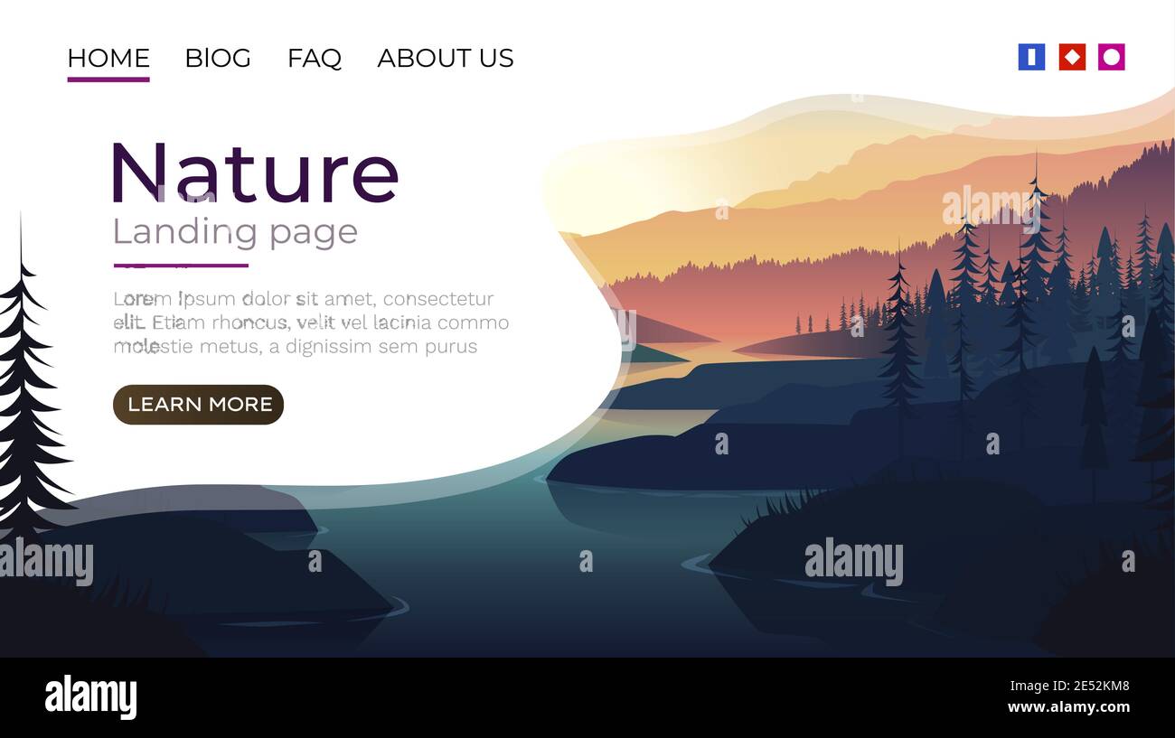 Landing page screen, nature landscape template cover. website background.  Vector illustration Stock Vector Image & Art - Alamy