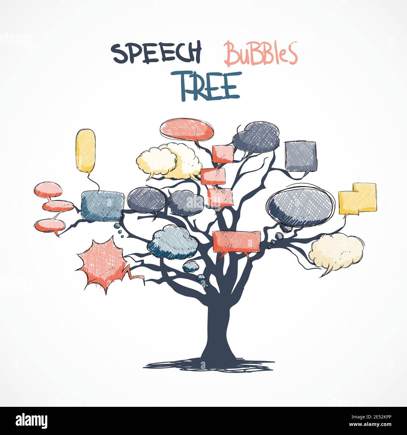 Doodle comic talk bubbles growing on tree isolated vector illustration Stock Vector