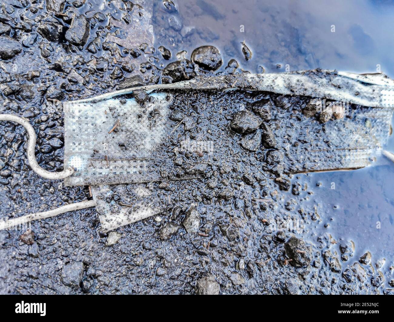 White dirty surgical masks in nature puddle. Corona virus Covid19 ...