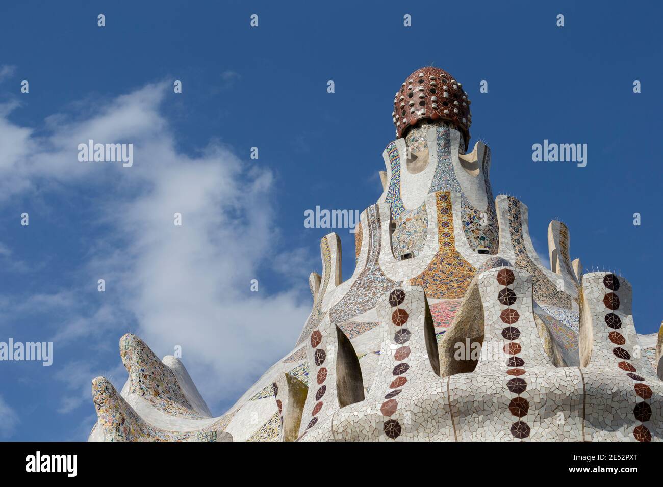 Roof of the Gingerbread House (Gatehouse) in Park Guell designed by
