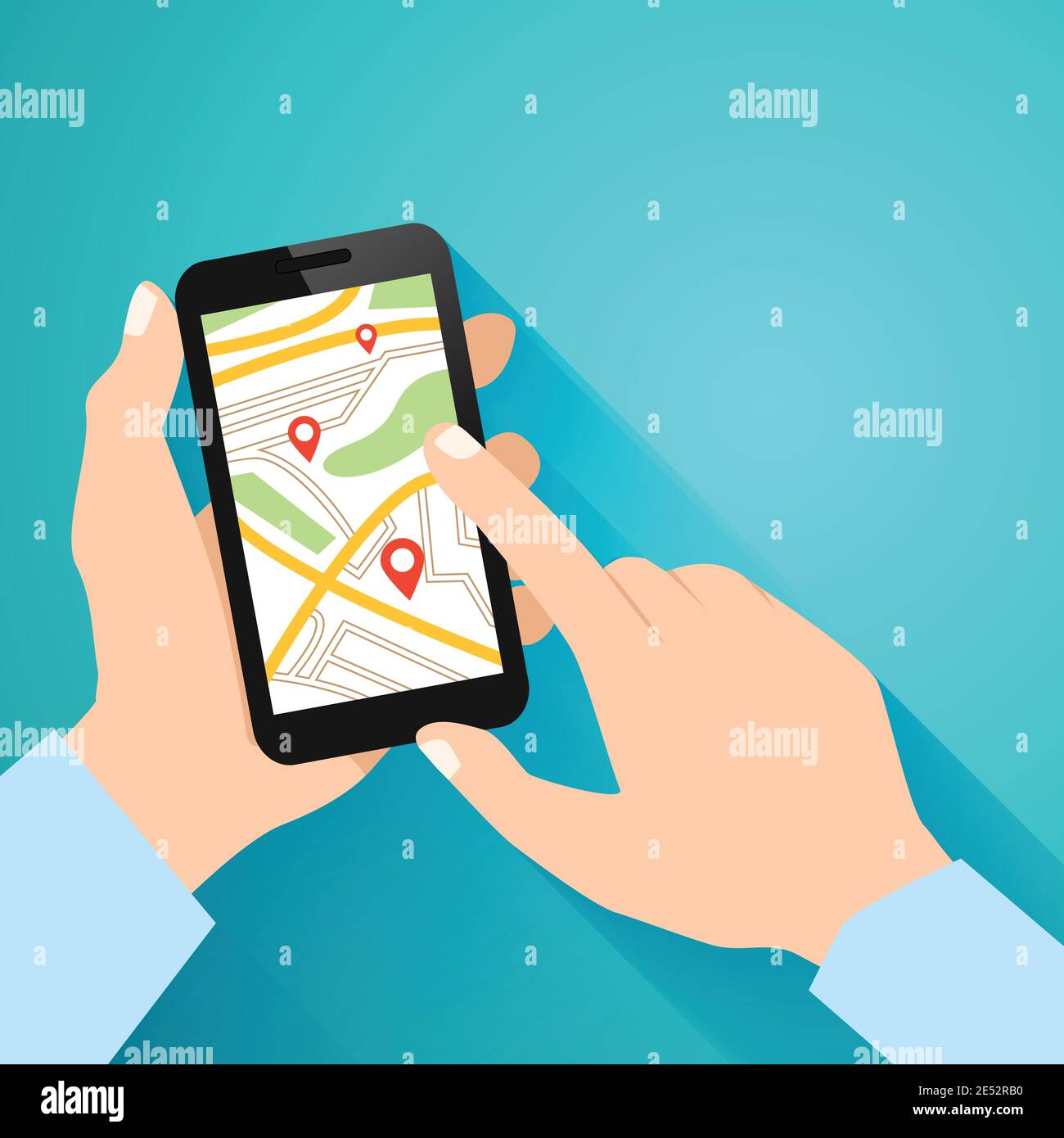 Hands holding smartphone with running navigation app vector illustration Stock Vector