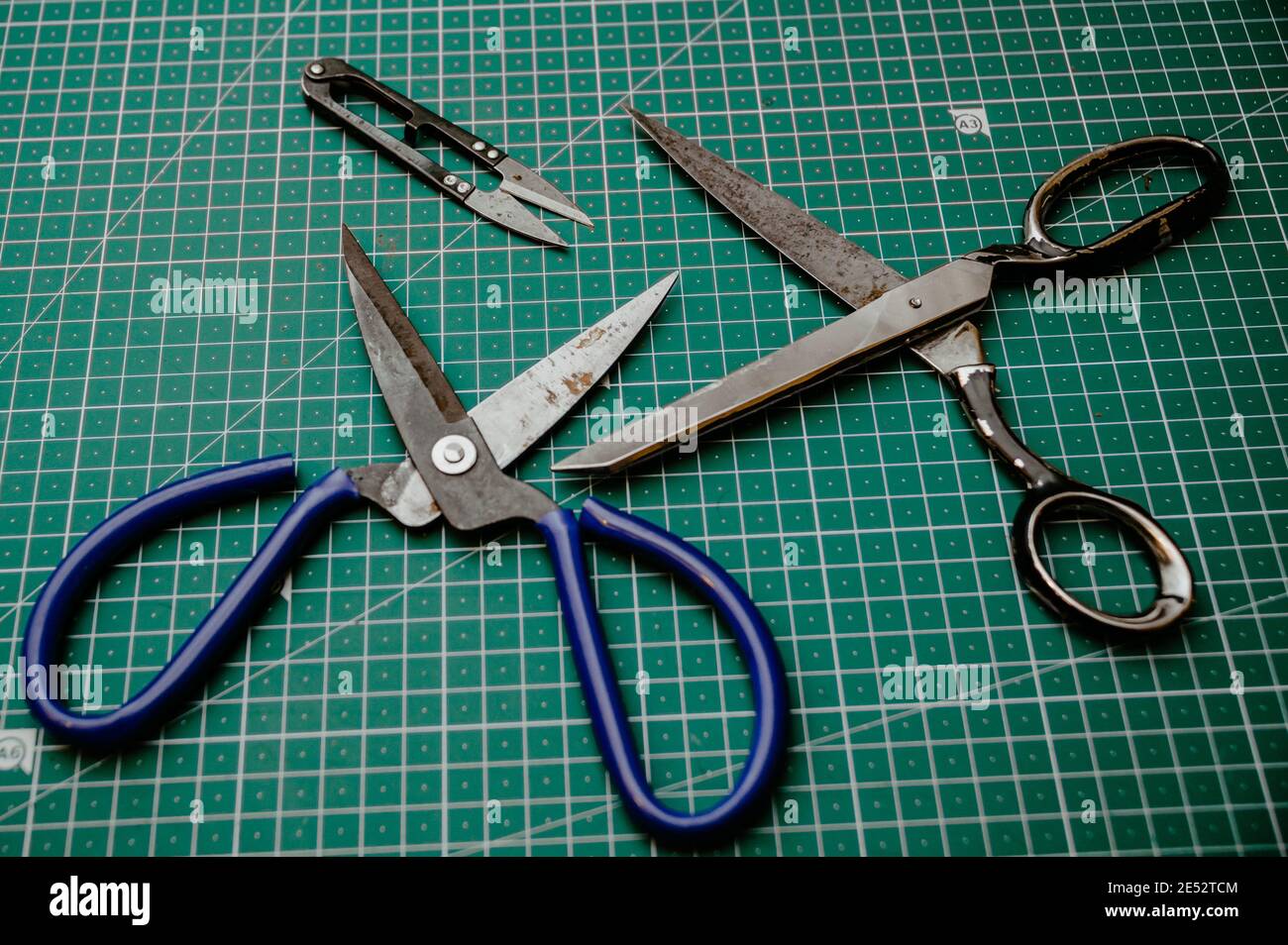 set of old scissors for tailor. set old scissors Stock Photo