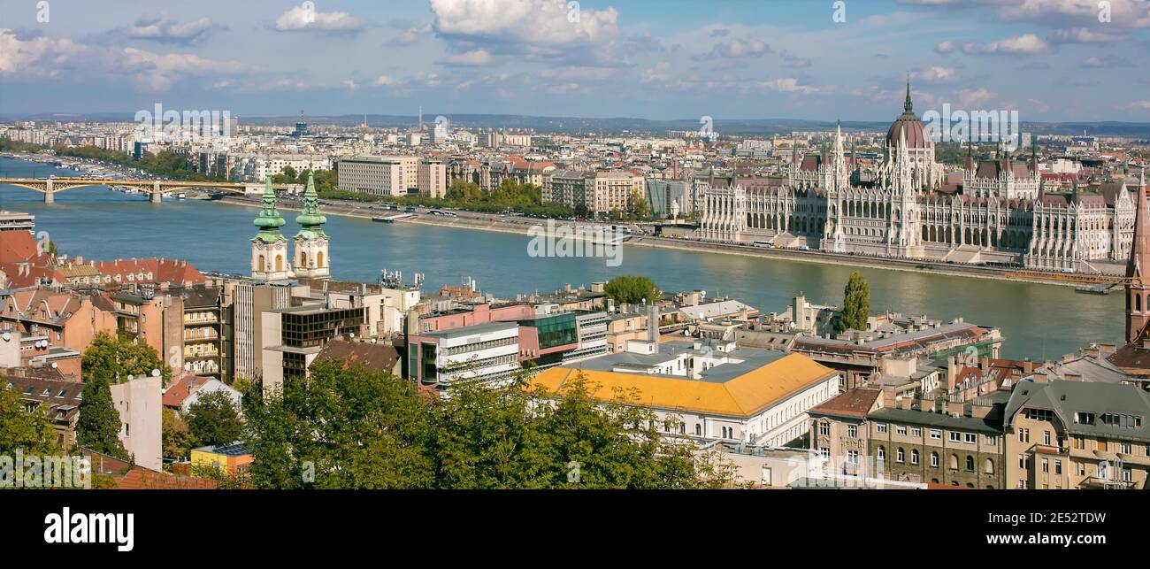 Parliament building and Margaret Bridge River Danube and Budapest, Hungary Stock Photo