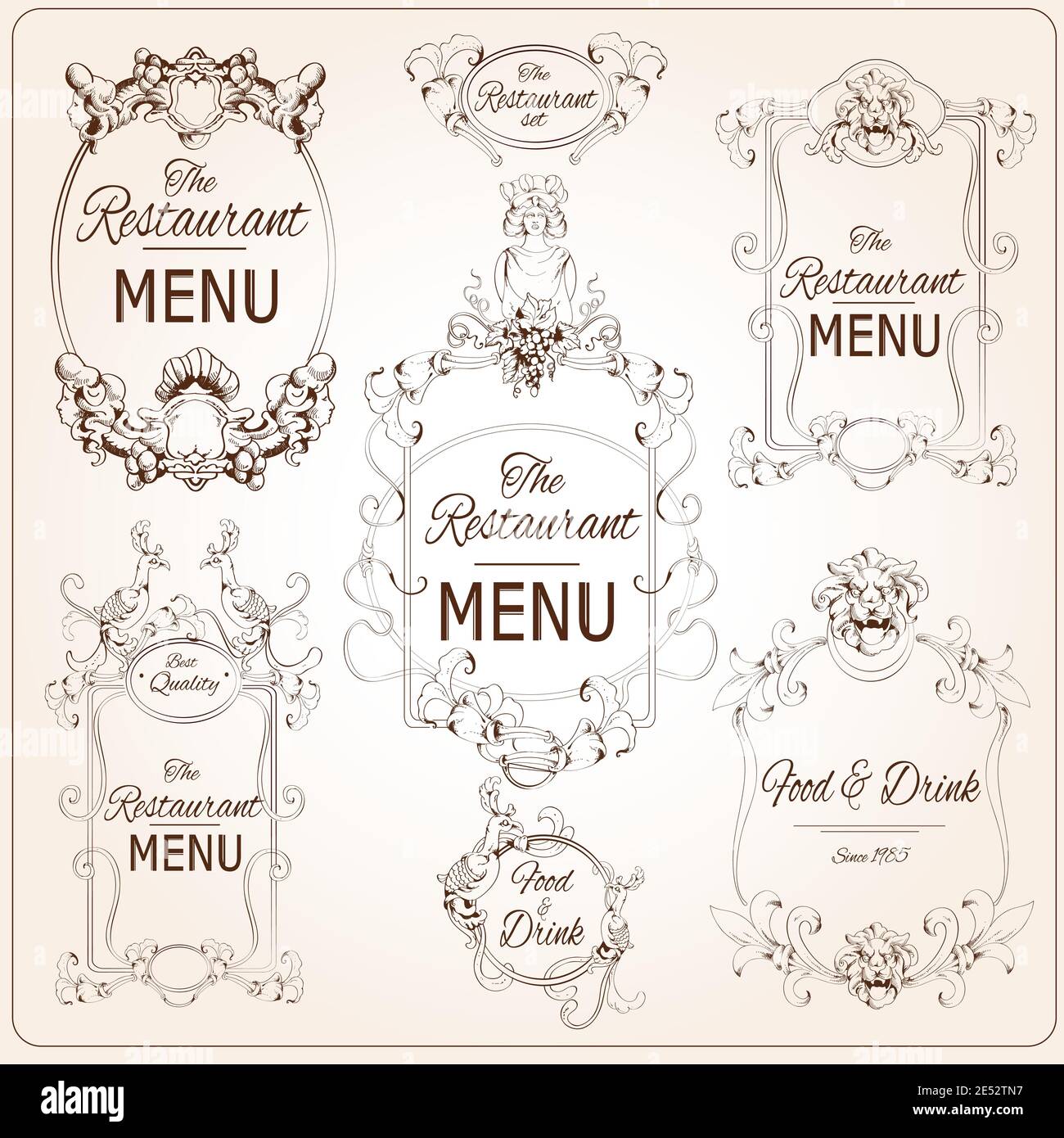 Elegant floral calligraphy retro style restaurant menu labels vector illustration Stock Vector