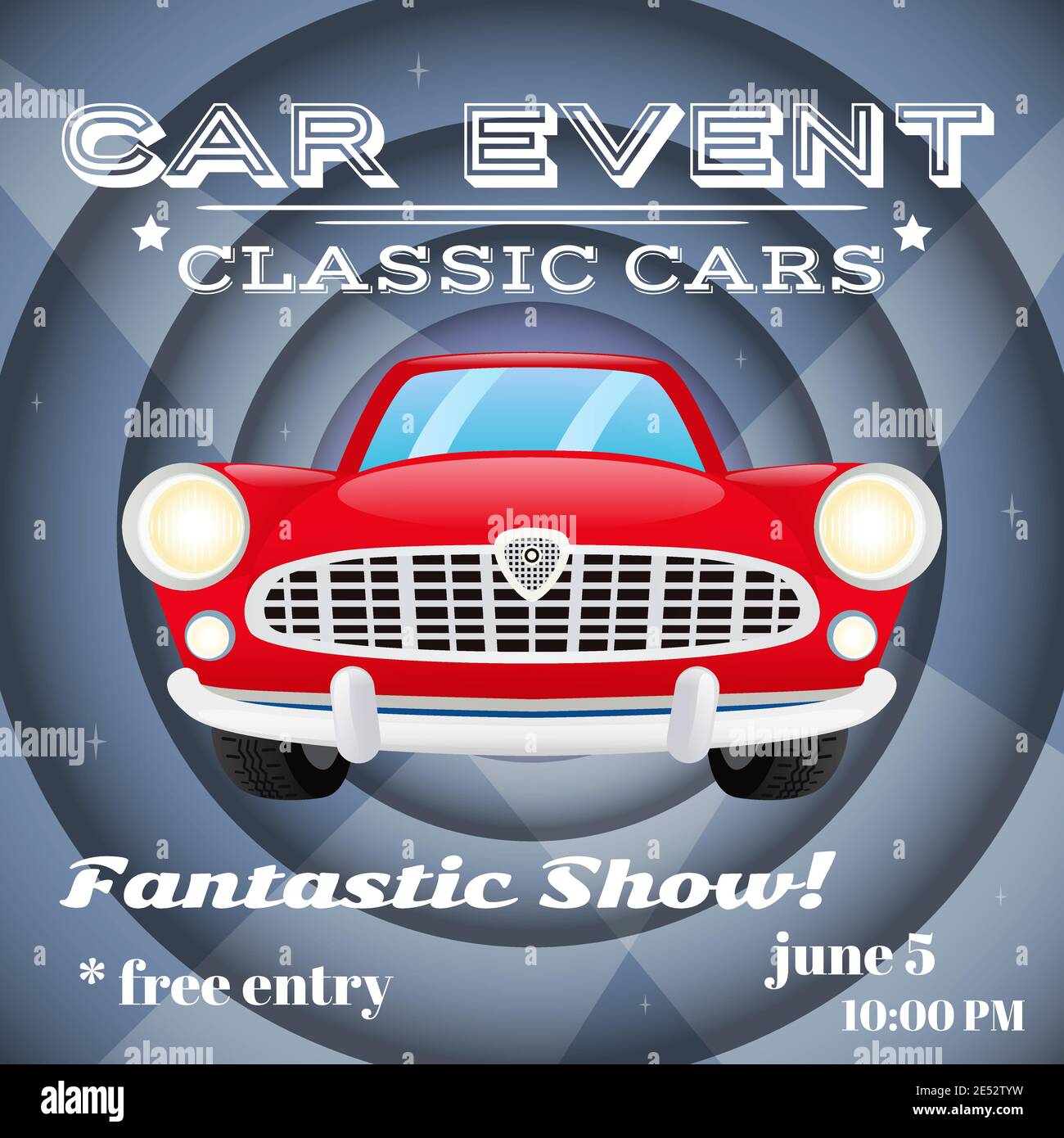 Retro classic cars show event auto advertising poster vector illustration Stock Vector