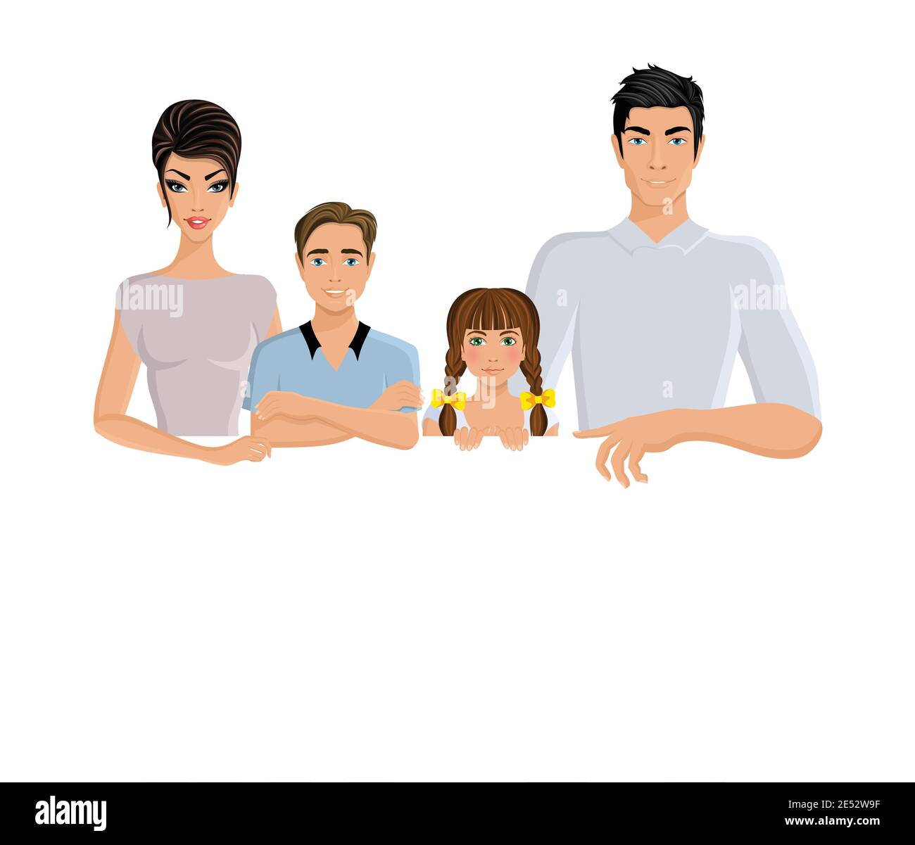 Happy family man woman parents and girl and boy kids portrait ...