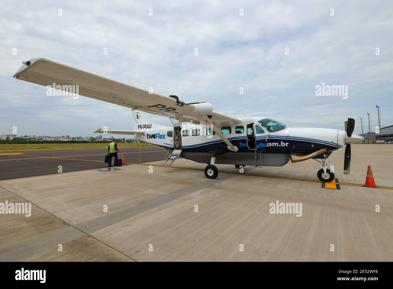 Twoflex Airline operated by Azul Conecta Cessna 208B Grand Caravan propeller aircraft used for regional flights. Small plane of Two Flex Airways. Stock Photo