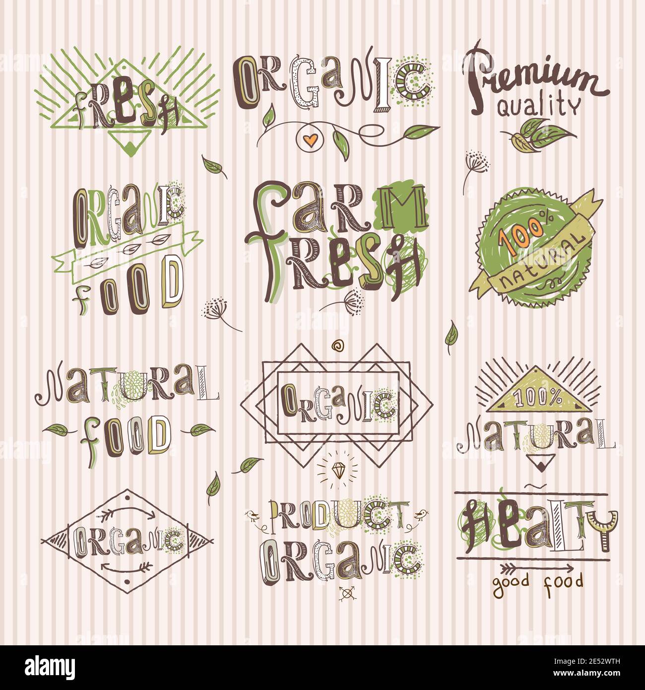 Natural fresh organic premium quality food labels set isolated vector