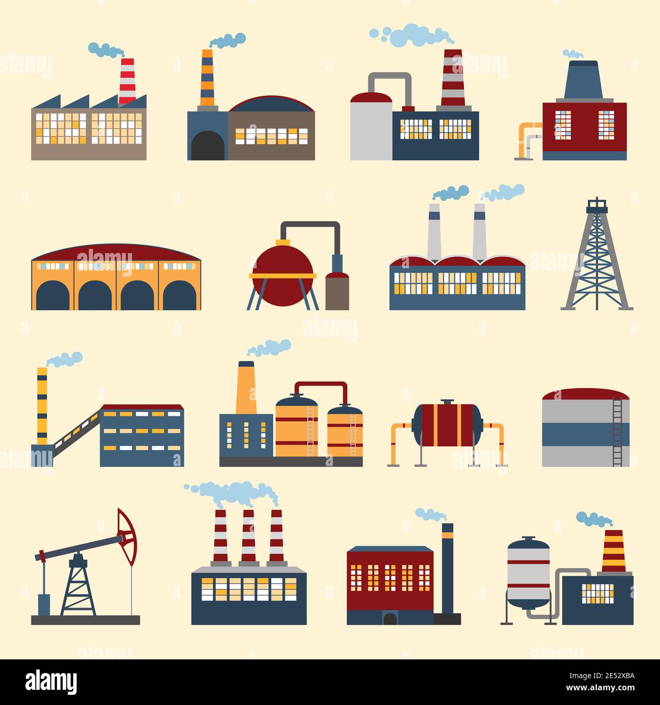 Industrial building factories and plants icons set isolated vector ...