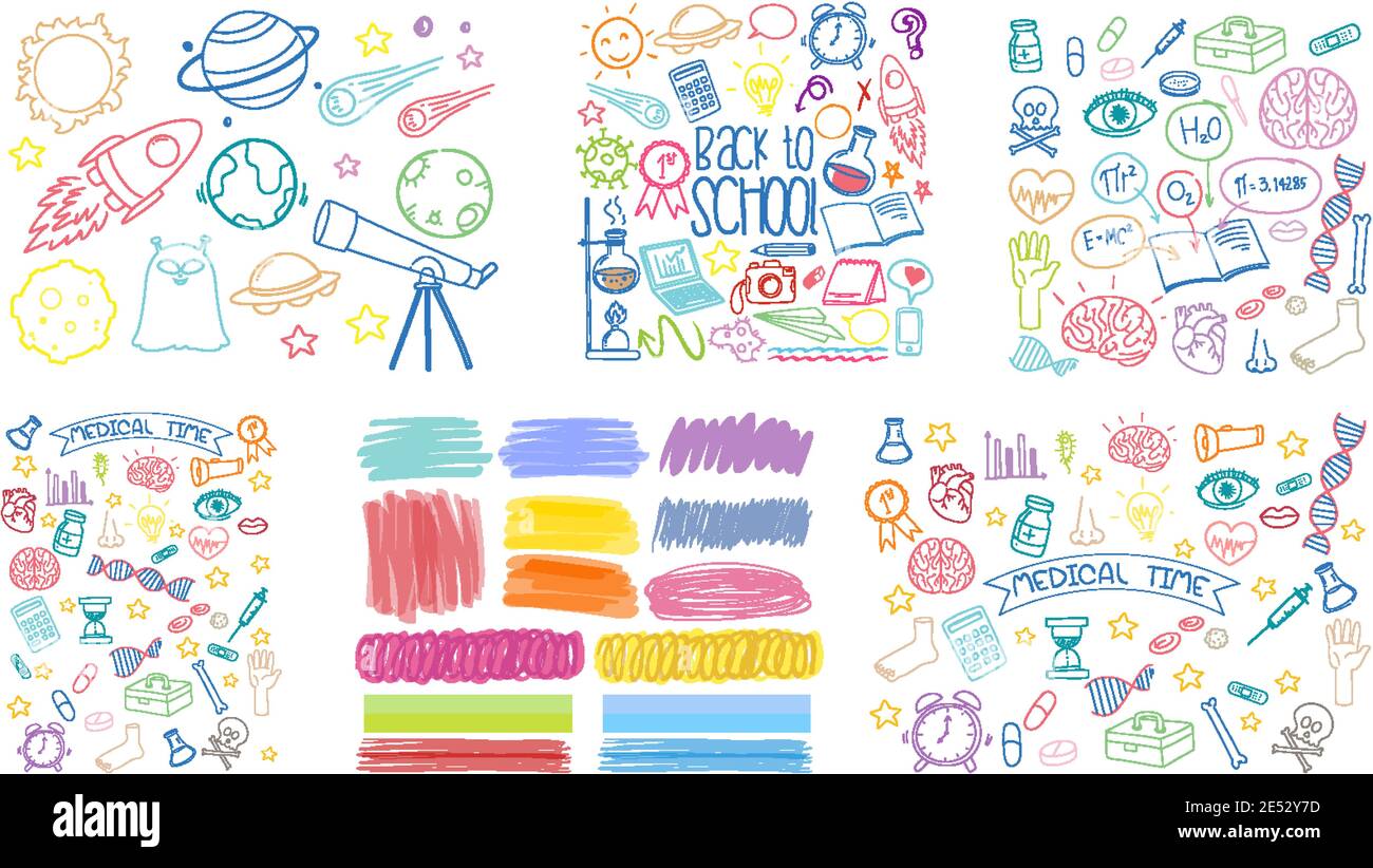 Set of colorful object and symbol hand drawn doodle on white background ...