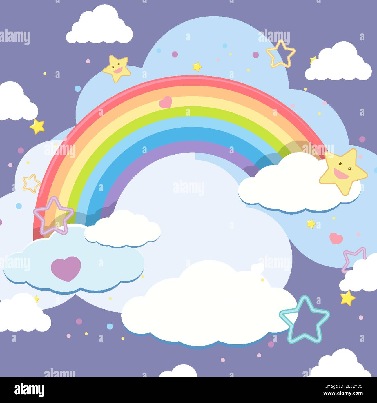 Blank cloud with rainbow in the sky on blue background illustration ...