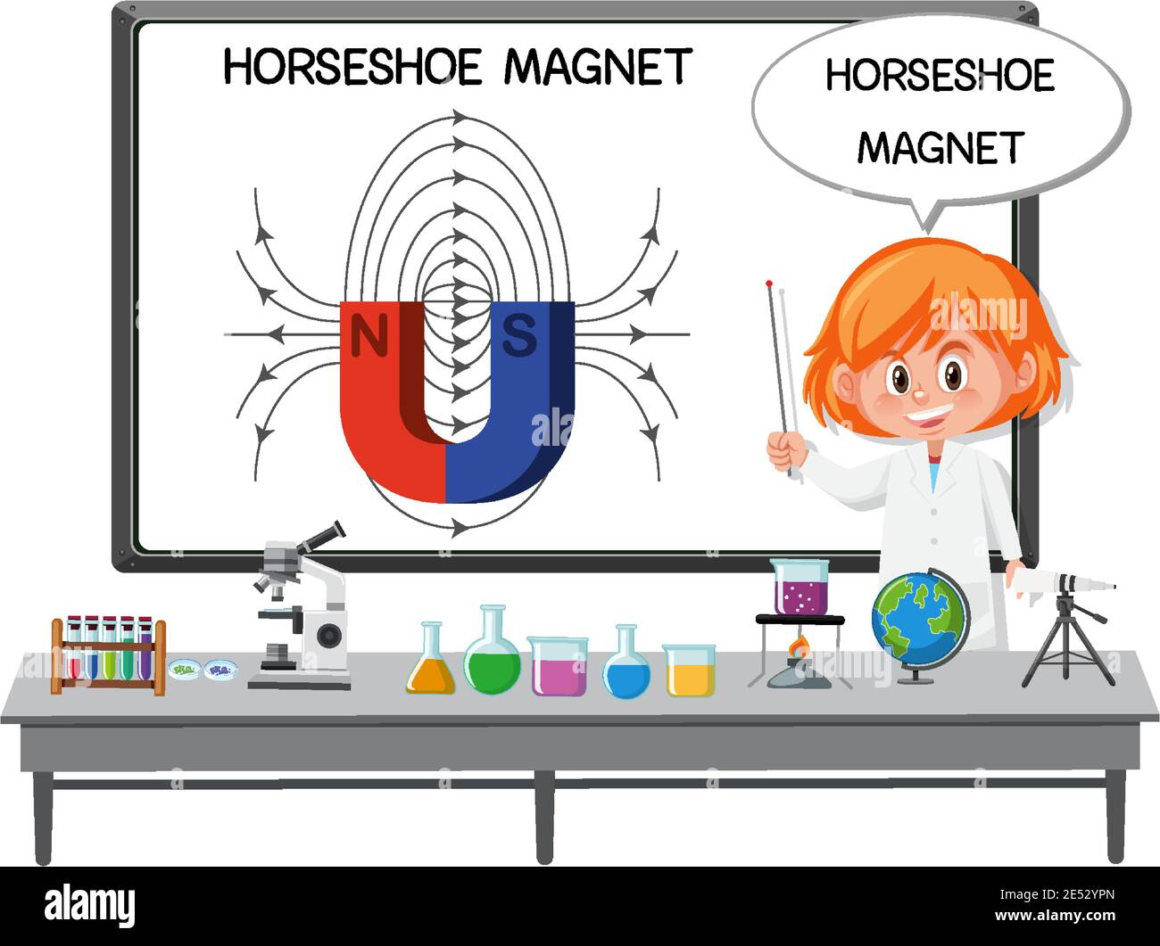 Young scientist explainning horseshoe illustration Stock Vector