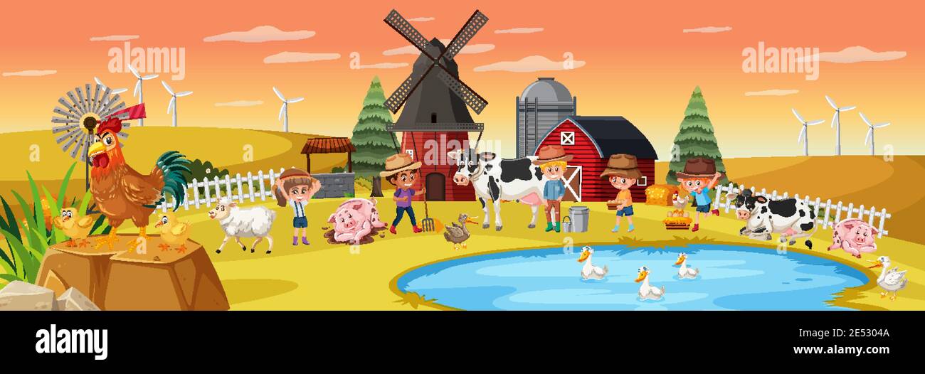 Happy children at the farm illustration Stock Vector Image & Art - Alamy