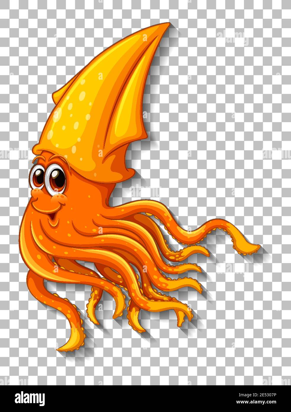 Cute Squid cartoon character on transparent background illustration
