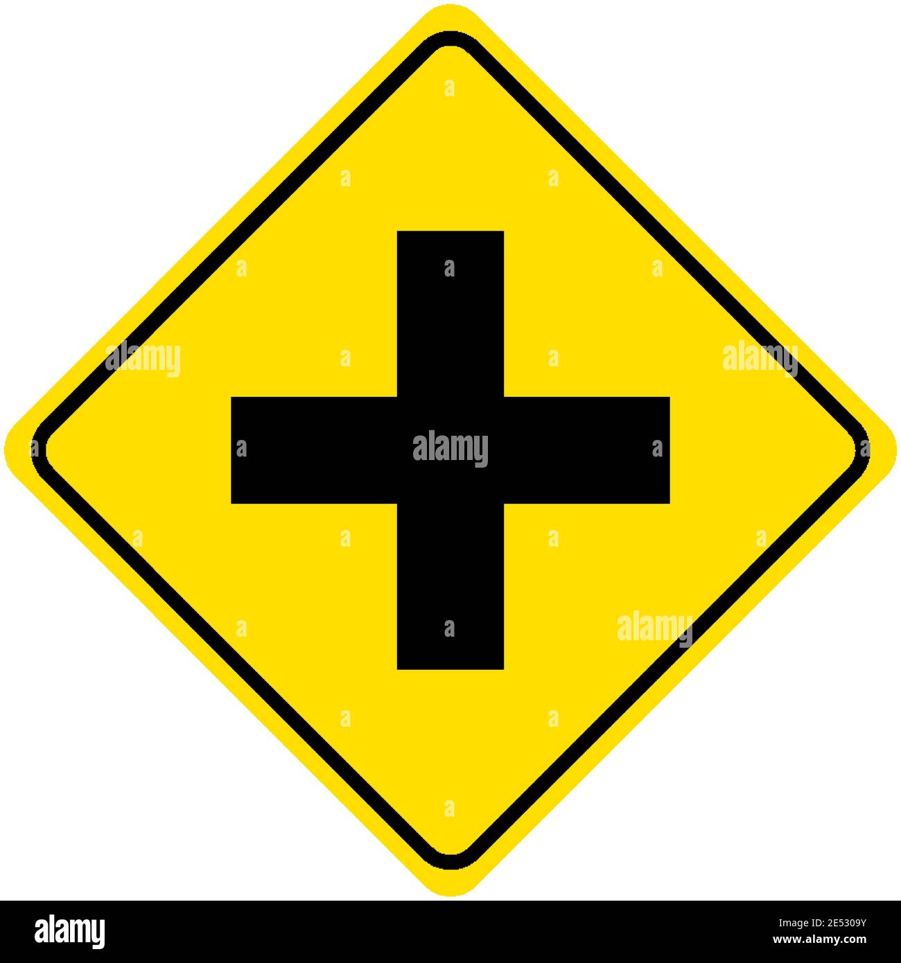 Warning sign for an uncontrolled crossroad on white background ...