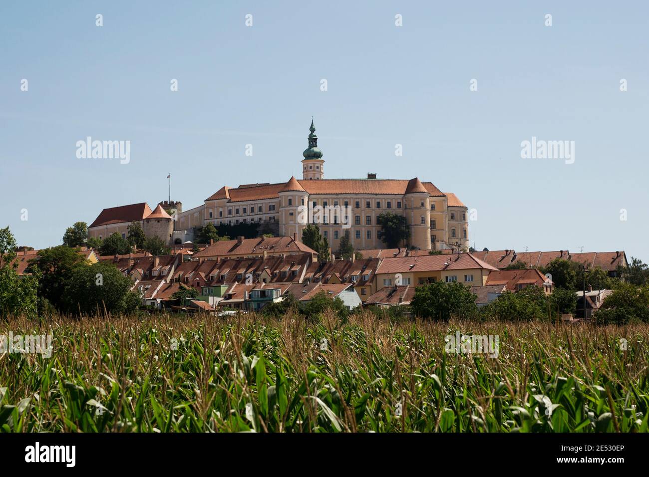 The baroque castle and museum at Mikulov, South Moravia, Czechia. The eighteenth-century building was restored after World War II. Stock Photo