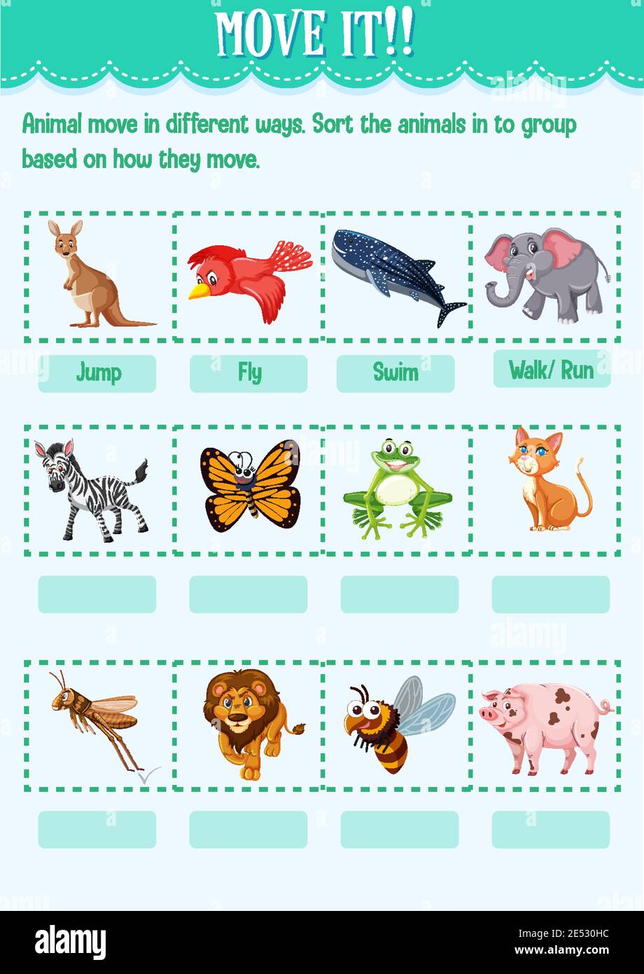Sort the animal into the group based on how they move worksheet for kindergarten illustration Stock Vector Image & Art - Alamy Sort the animal into the group based on how they move worksheet for kindergarten illustration Stock Vector Image & Art - Alamy