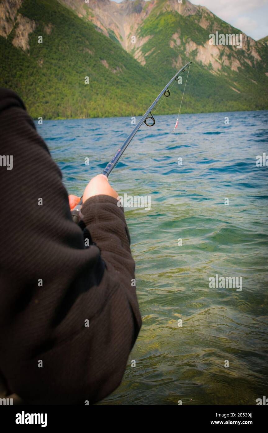 Fishing for Salmon and Lake Trout in Alaska Stock Photo