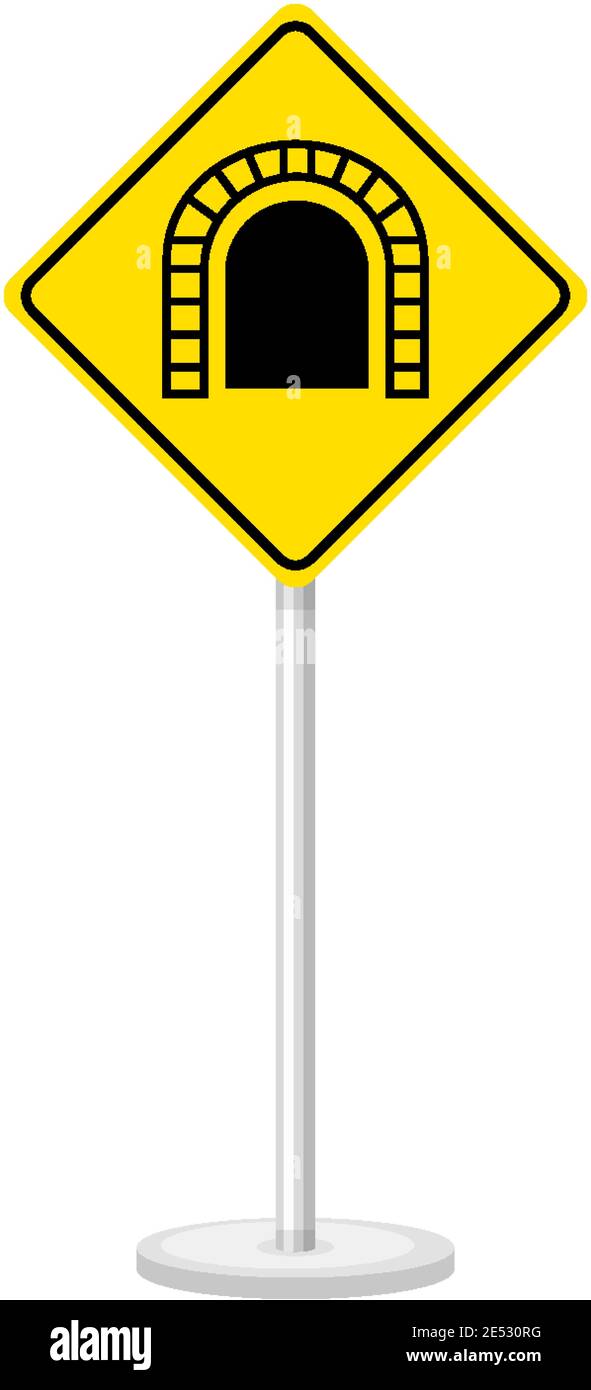 Yellow traffic warning sign on white background illustration Stock Vector