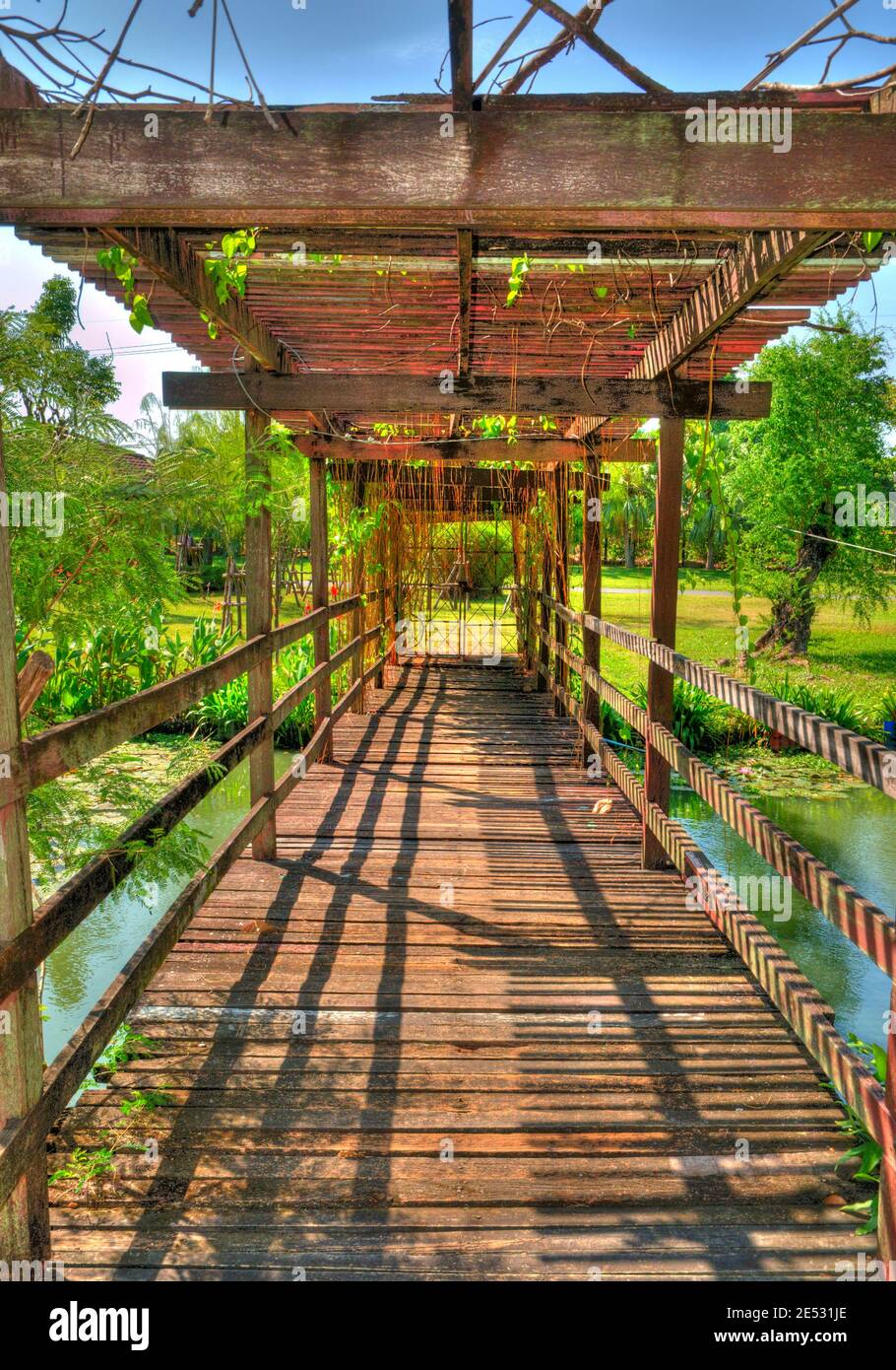 A Wooden Bridge in a Park (in high dynamic range) Stock Photo