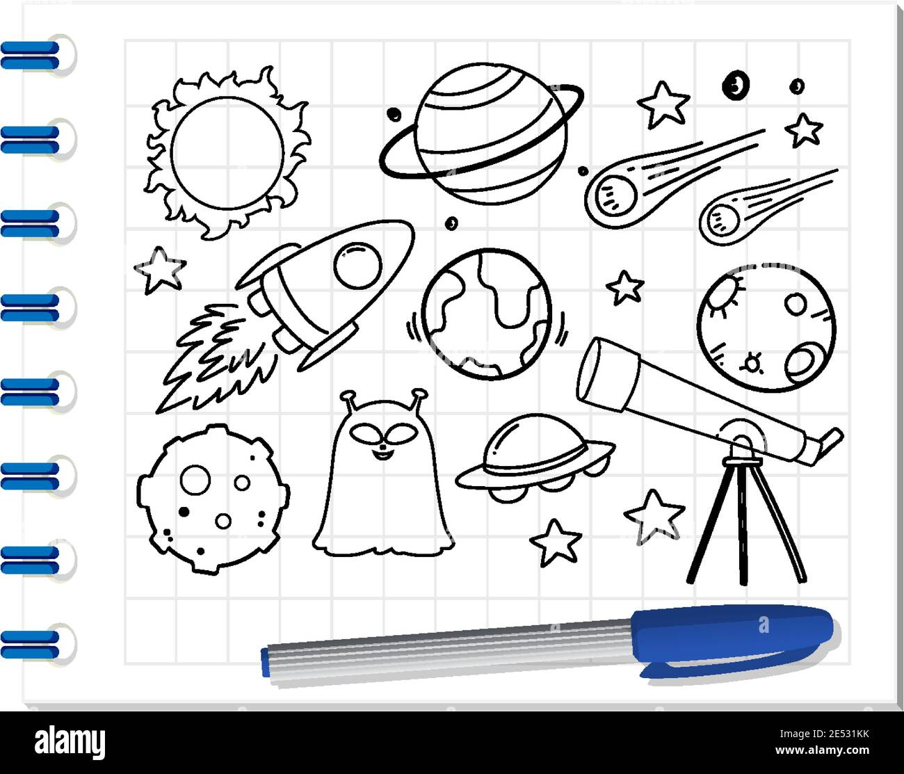 Space element in doodle or sketch style on notebook illustration Stock ...